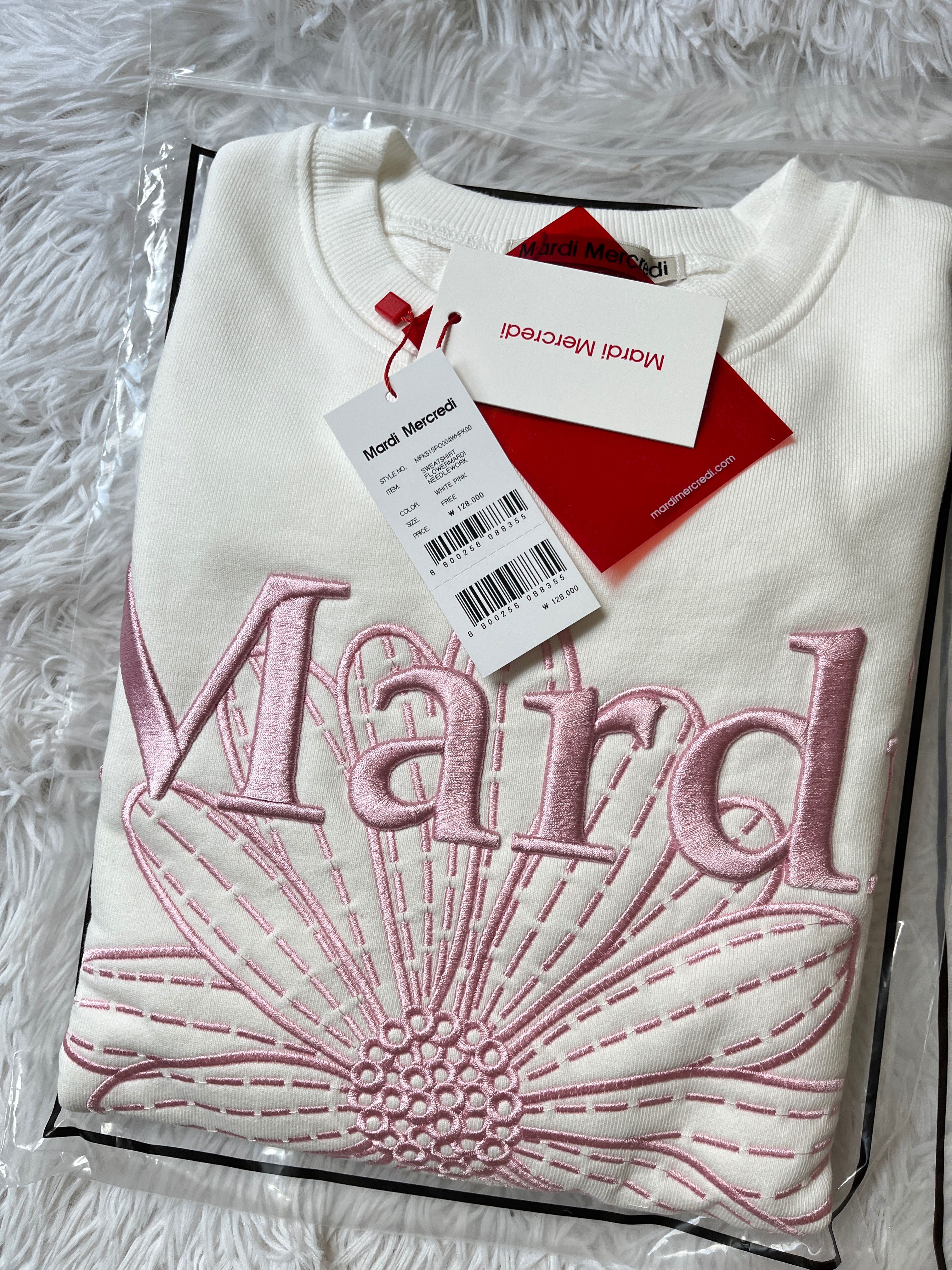 พร้อมส่งฟรีEMS  แท้ Mardi สเวตเตอร์แขนยาวรุ่นปัก  white pink อก50