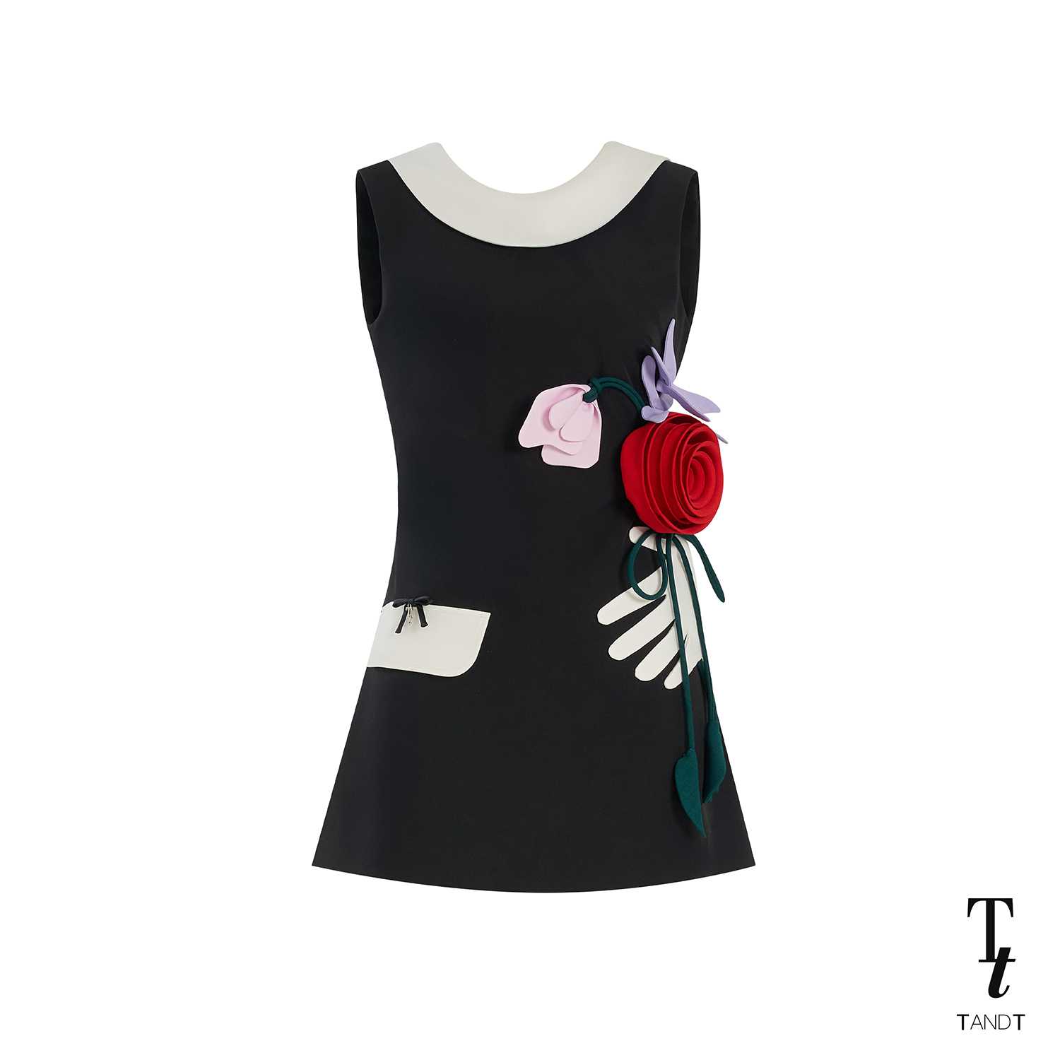 TandT - MILADY DRESS - ROSES BOUQUET HAND-CRAFTED TWO-TONE MINI DRESS