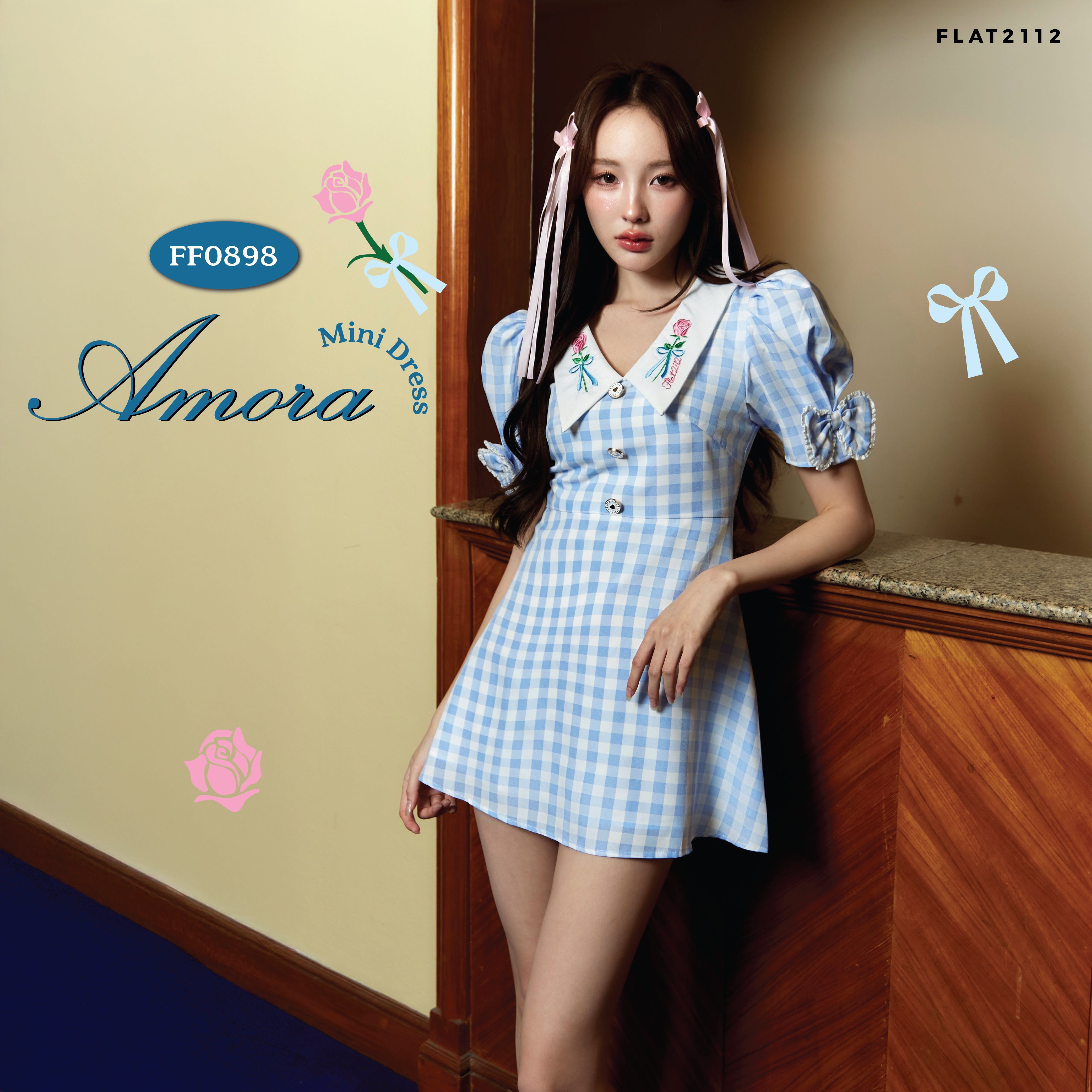 FLAT2112 FF0898 : AMORA MINI DRESS เดรสสั้น มินิเดรส เดรสคอปก เดรสเข้ารูป เดรสออกงาน ชุดทำงาน