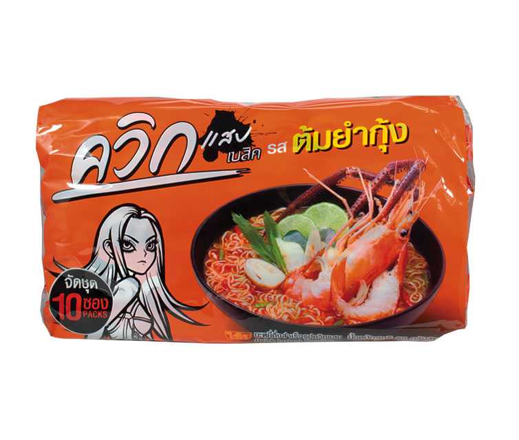 ไวไวควิก บะหมี่กึ่งสำเร็จรูป รสต้มยำกุ้ง ขนาด 60 กรัม แพ็ค 10 ซอง