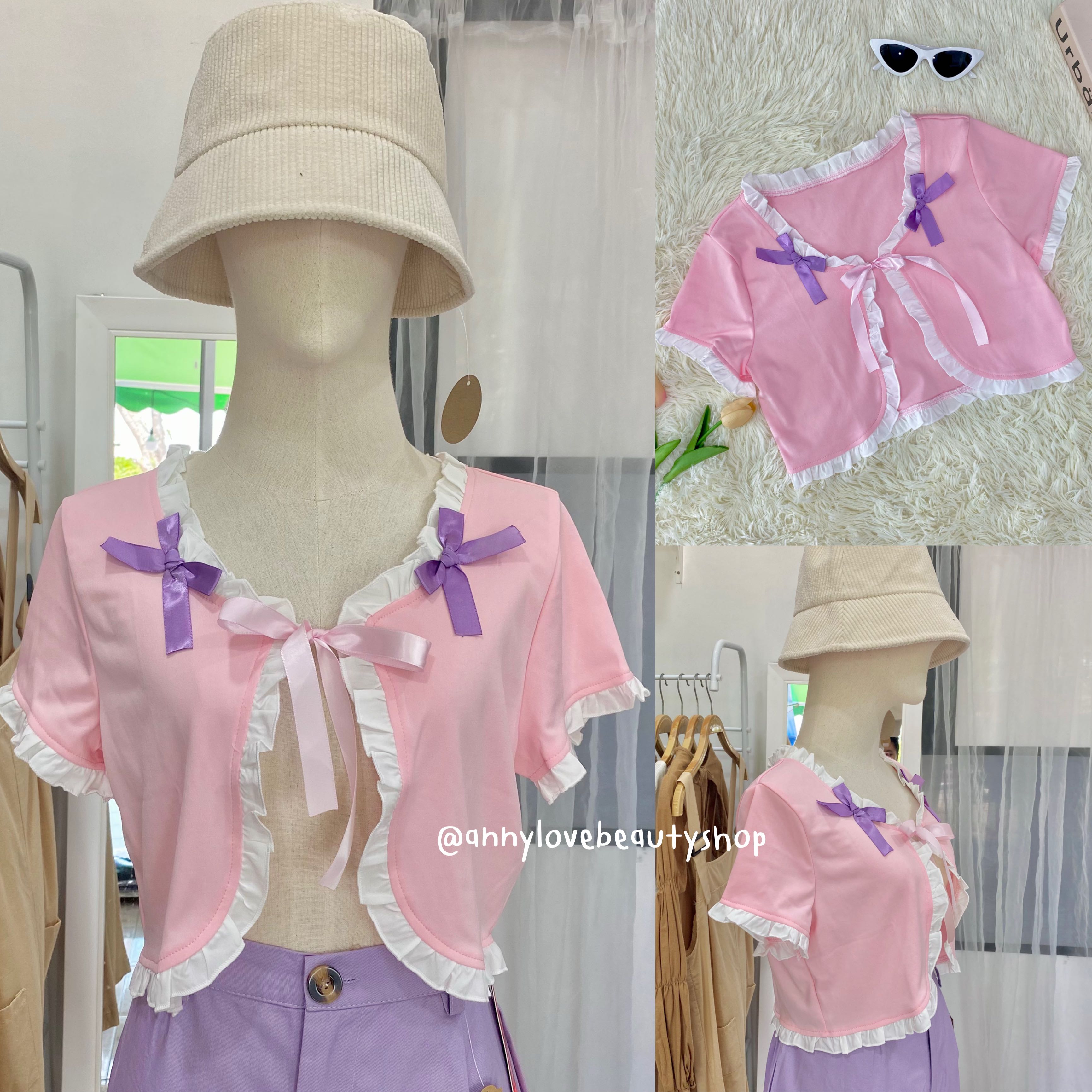 เสื้อครอปผูกโบว์ด้านหน้า น่ารักๆ 
