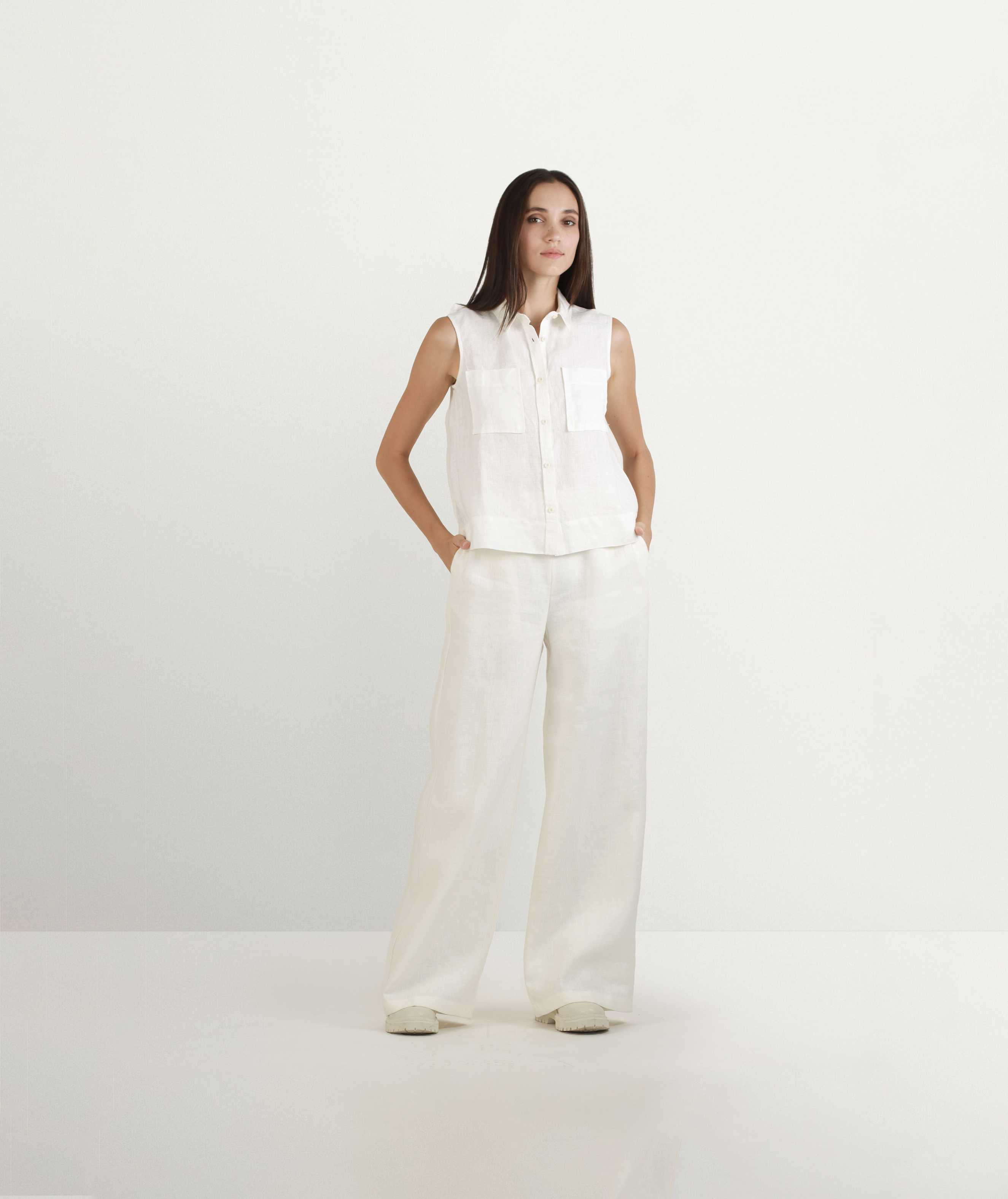White Sleeveless Button up Collared Shirt
