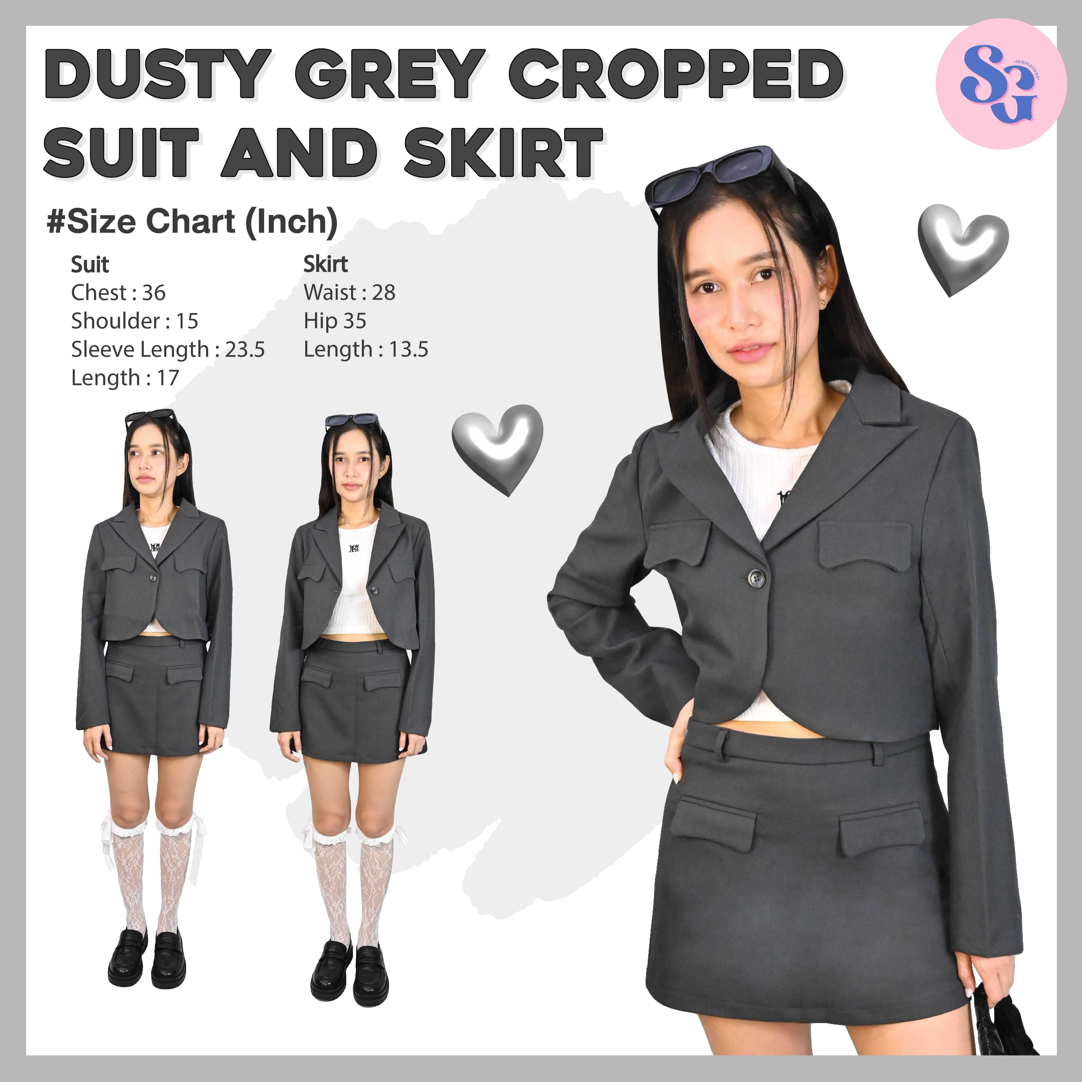 Dusty Grey Cropped Suit and Skirt ชุดเซ็ท เสื้อครอปเบลเซอร์+กระโปรง