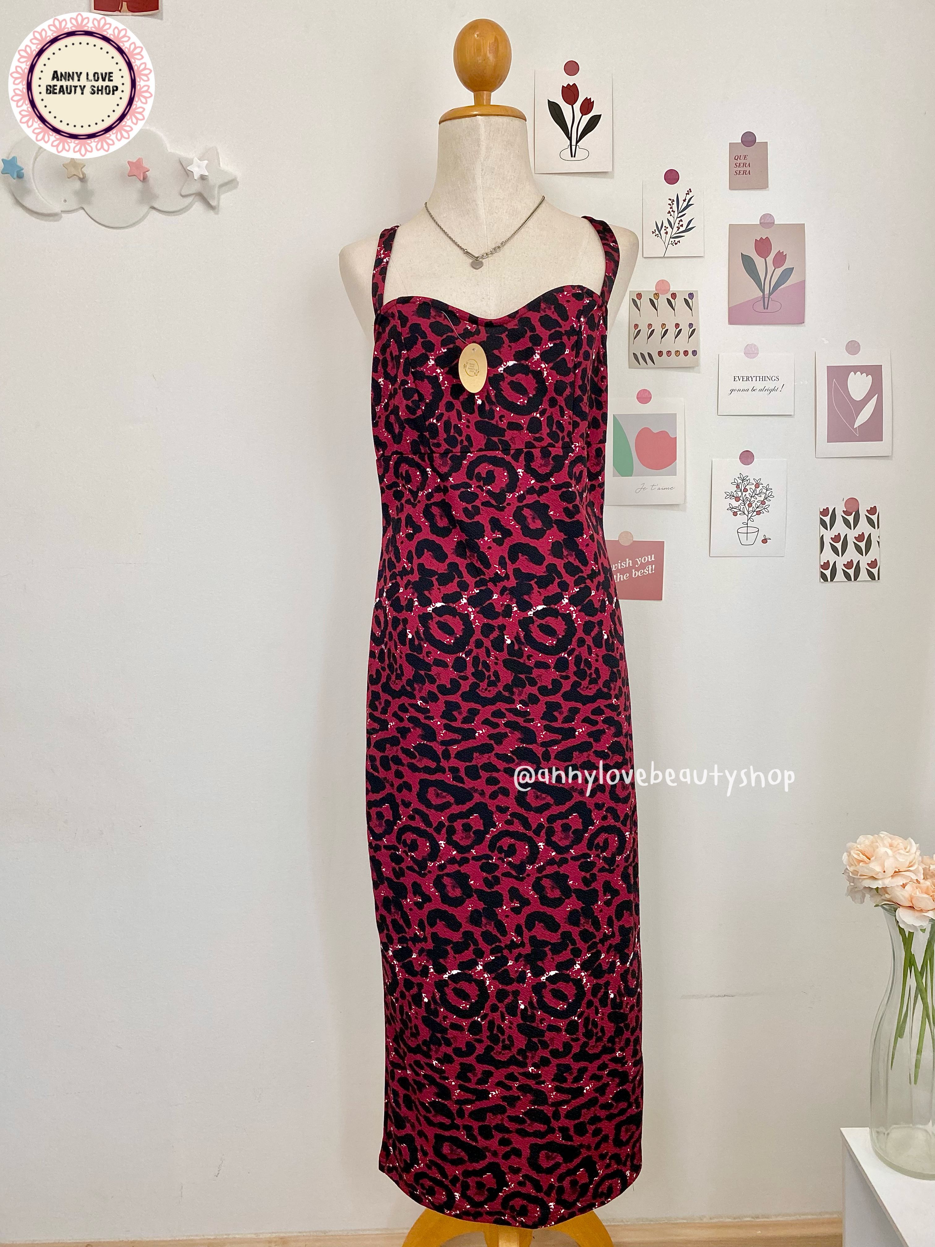 เดรสสายเดี่ยว ลายเสือดาว