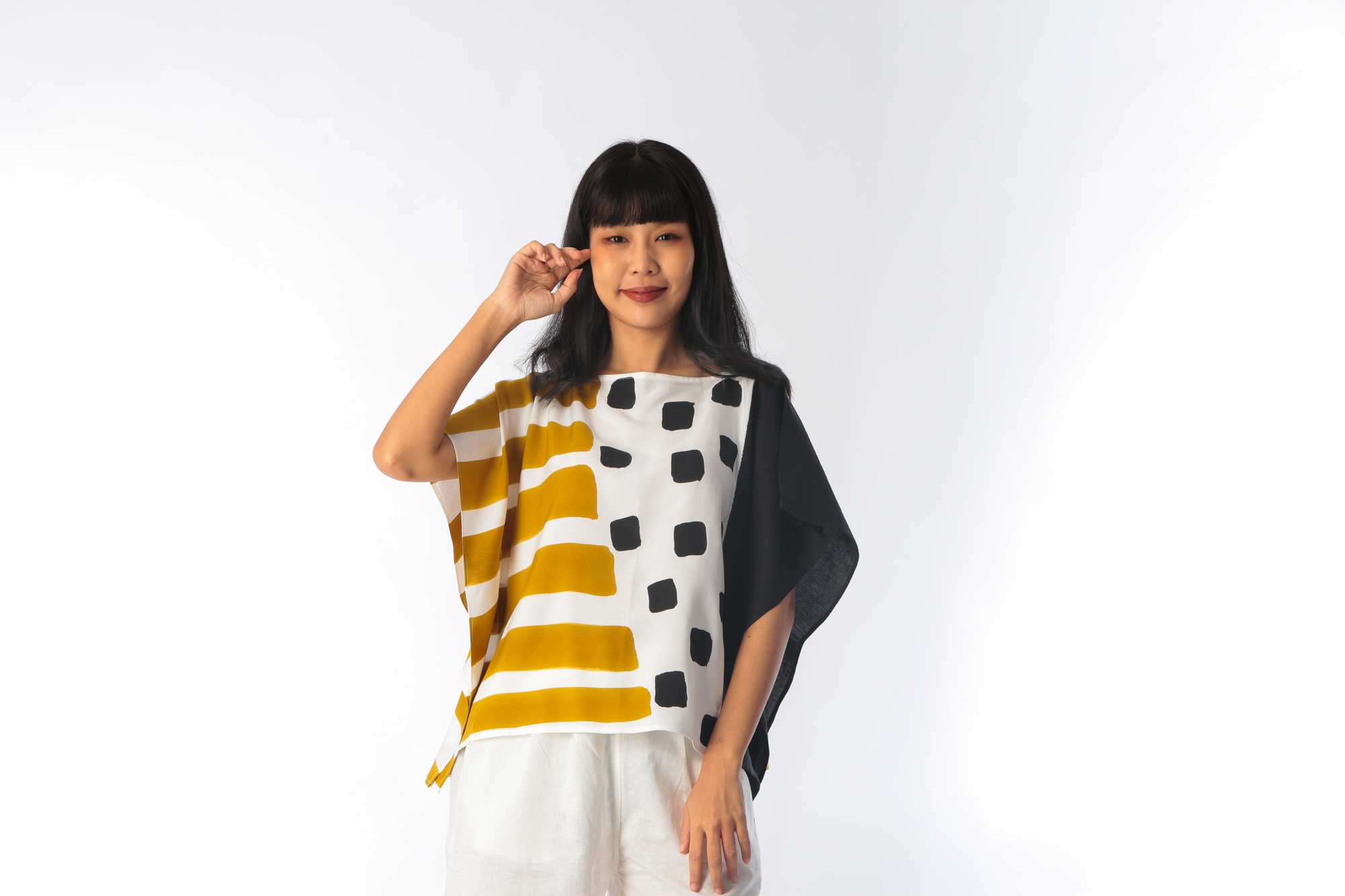 (Pre-order)Poncho Cotton Rayon Blouse Hand paint For Summer Beach Vacation Small Size