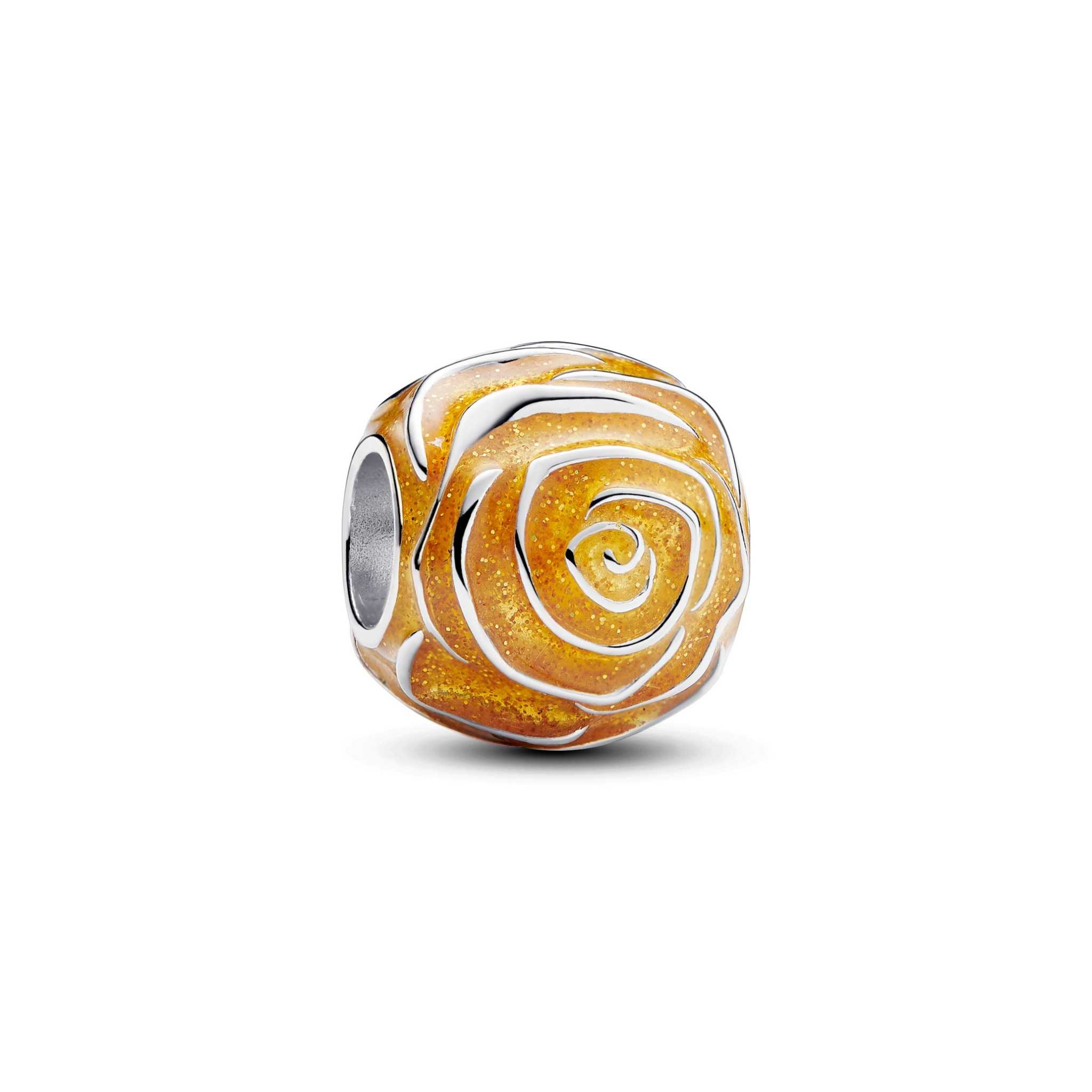 Rose sterling silver charm with transparent yellow enamel