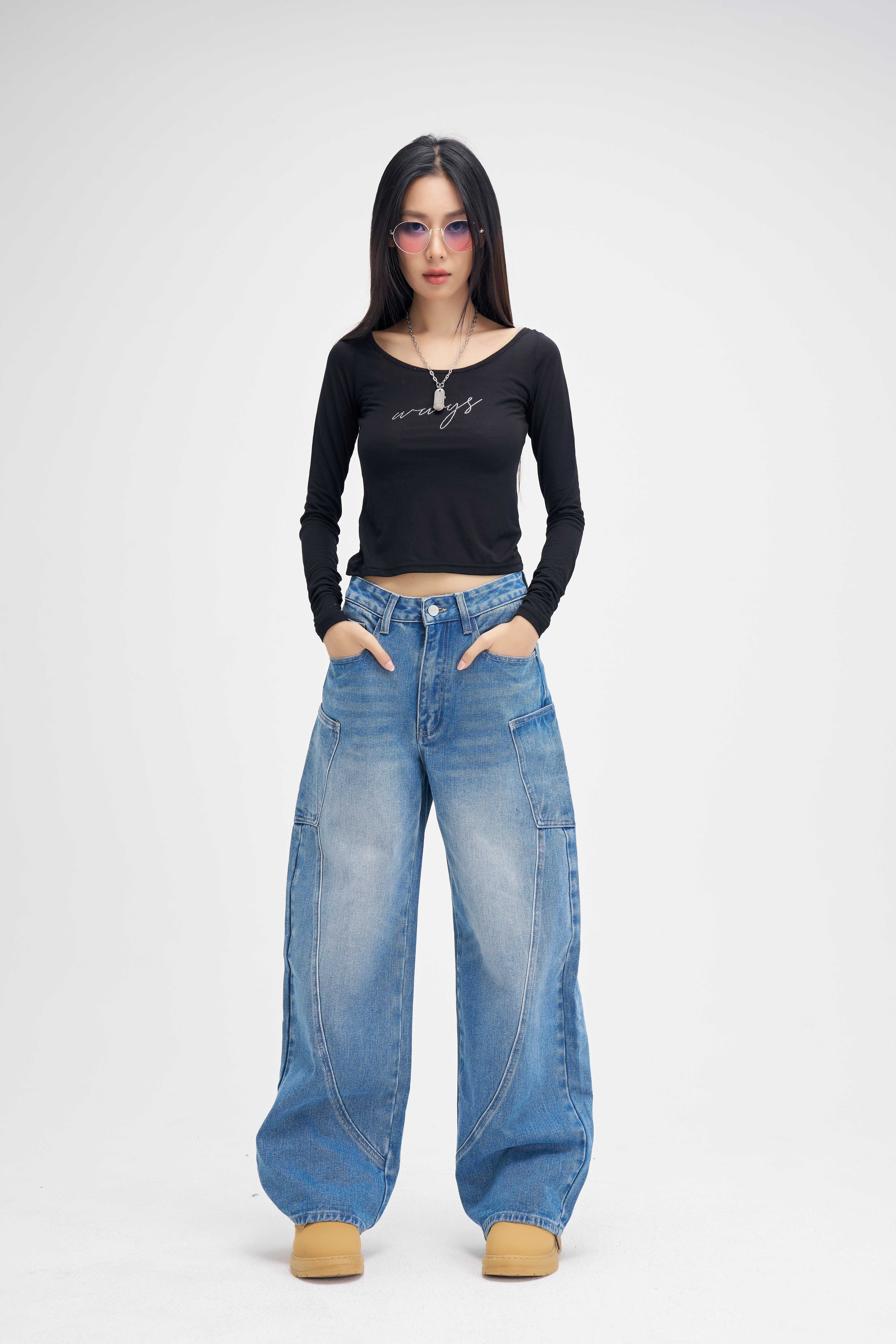 Niyoum Jeans collection Aloha : รุ่น BG002 กางเกงคาโก้ Unisex ทรงกระบอก