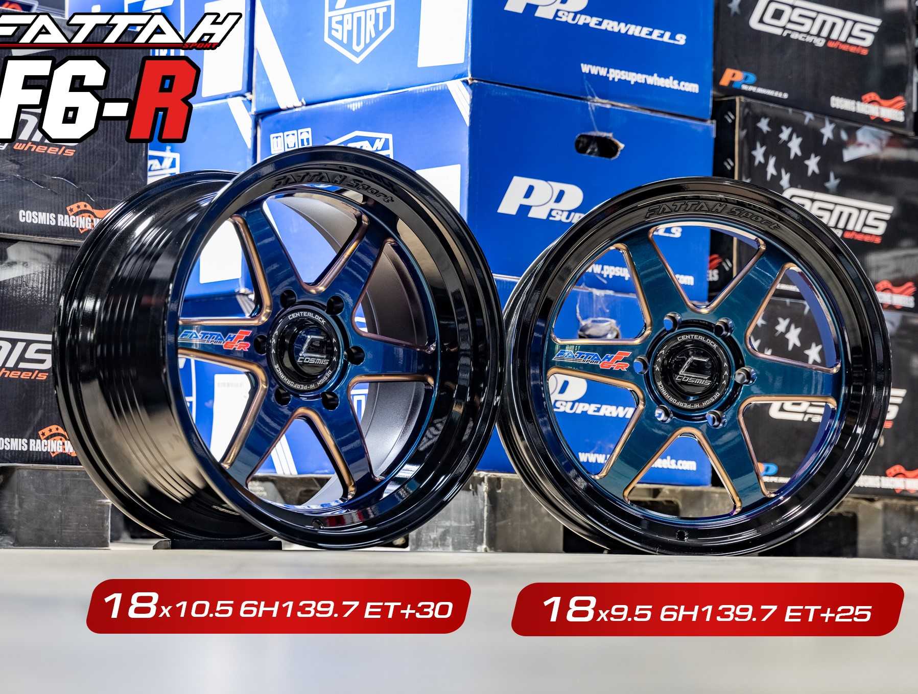 แม็กซ์ FATTAH/F6-R 18X10.5 6X139.7 ET30 CB.106 (POWERBLUE-LP)BLACK-W)(ROSEGOLD))+PLATE(CUSTOM)