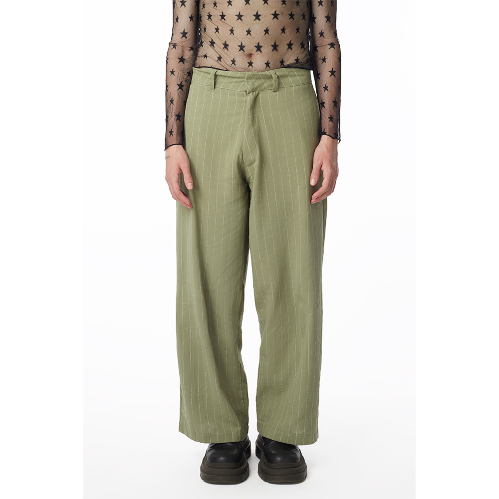 (50% OFF DEFECT) Loungy Striped Relaxed Fit Pants in Olive