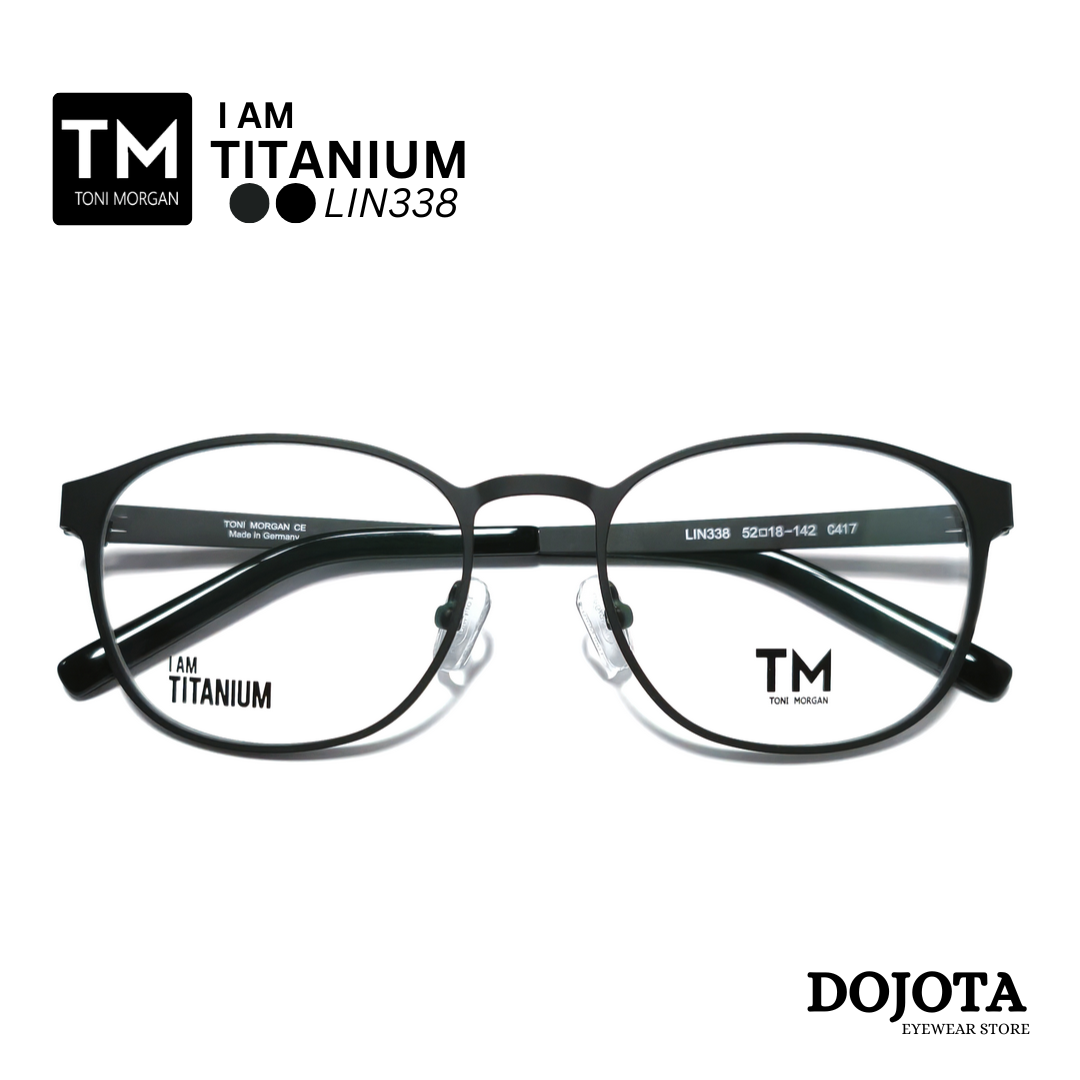 กรอบแว่นไทเทเนี่ยม Toni Morgan ทรงหยดน้ำ รุ่น LIN338 สีดำ Black Matt น้ำหนักเบา ทนทาน