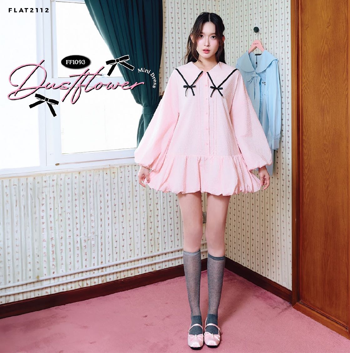 FLAT2112 FF1093 : DUSTFLOWER MINI DRESS  เดรสสั้น เดรสแขนยาว เดรสออกงาน แฟชั่นผู้หญิง