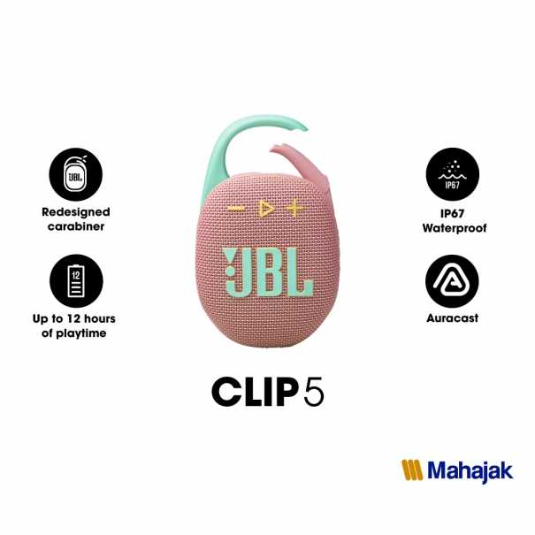 JBLCLIP5 สีชมพู  ลำโพงบลูทูธขนาดเล็กพกพากันน้ำ #JBL#JBLCLIP5#MAHAJAK