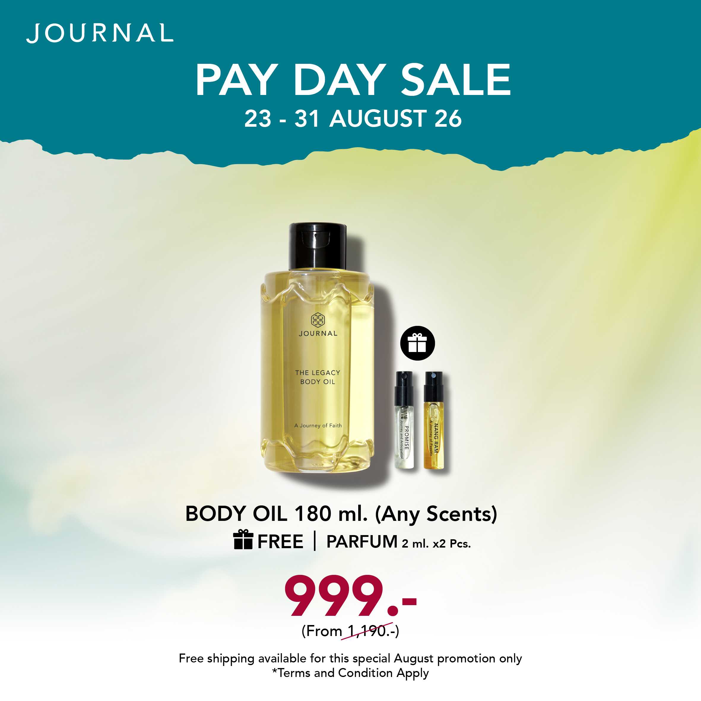 PAY-DAY✨ Body Oil 180 ml ลดเหลือ 999.- (จากปกติ 1,190.-) ส่งฟรี  และของแถมพิเศษ