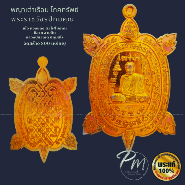 เหรียญ พญาเต่าเรือน  รุ่น มหาโภคทรัพย์มีลาภอายุยืน 🐢 เนื้อ ทองแดง ผิวไฟโบราณ จัดสร้าง 800 เหรียญ
