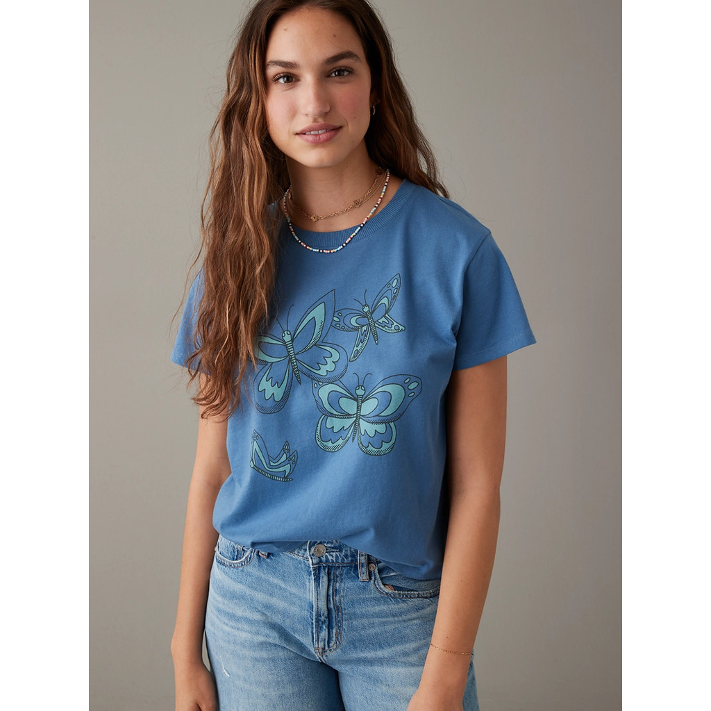 American Eagle เสื้อยืดผู้หญิง OPP TEE สี WASHED BLUE - 037-8764-408