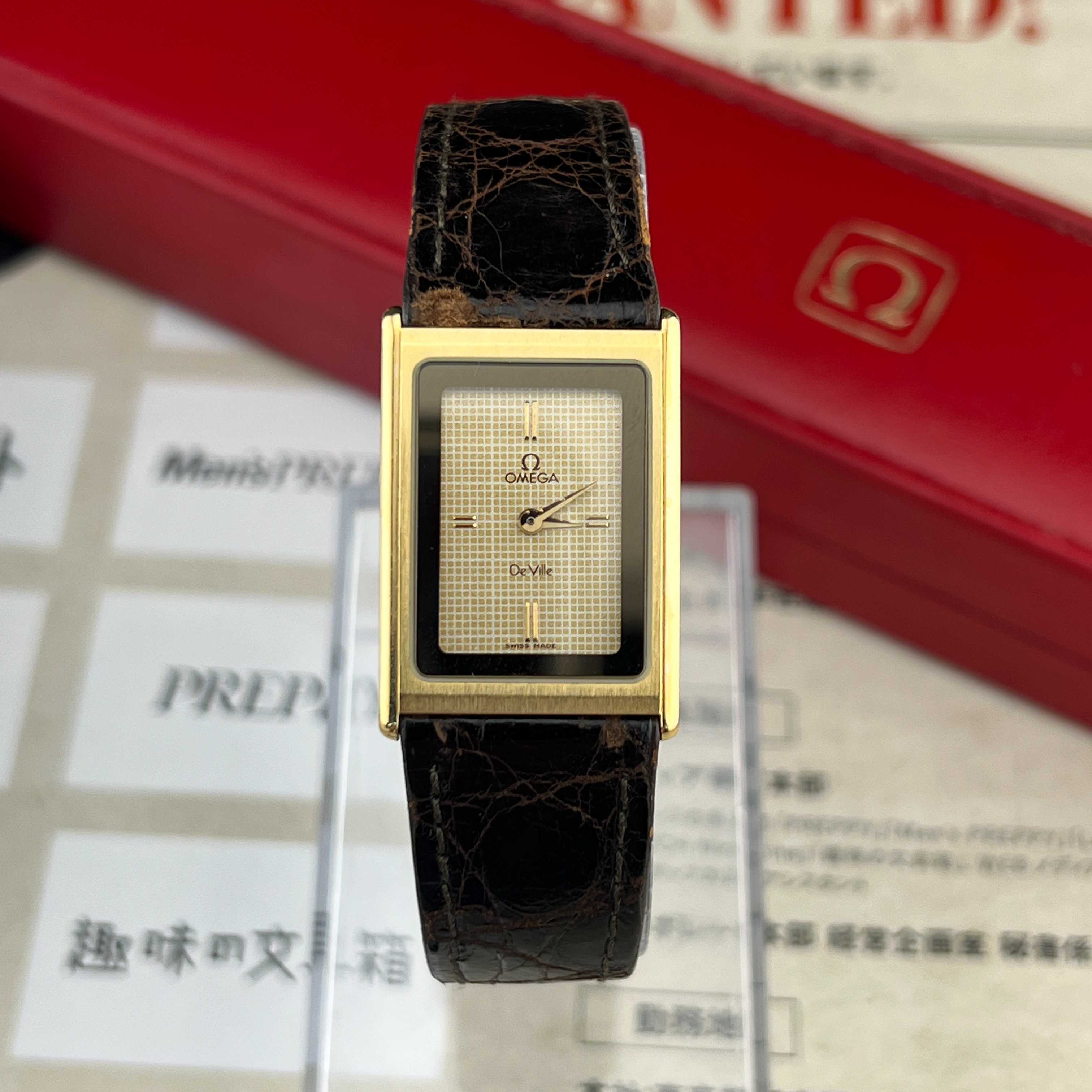 Vintage Omega De Ville Ladies Tank Quartz Gold Textured Dial Cal.1378 Ref.591.0264 Swiss Made 1984