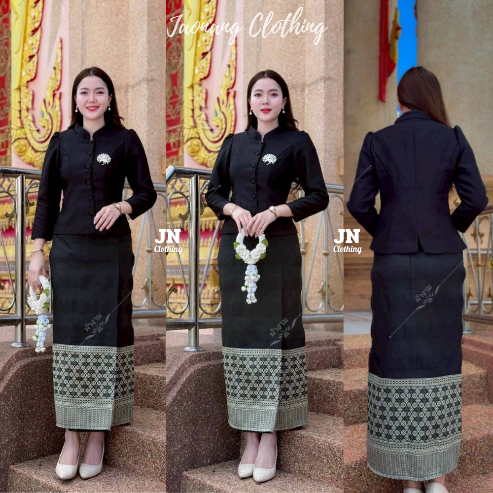 ผ้าถุงลายไทยประยุกต์ เนื้อผ้าฝ้ายทอลาย งานป้ายสำเร็จ ซิปซ่อนหลัง อัดกาว ใส่ได้ทุกโอกาส