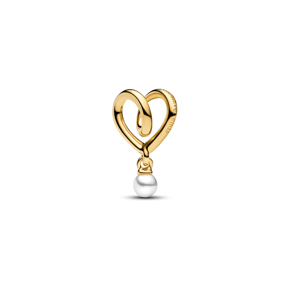 Wrapped heart 14k gold-plated charm with white lacquered artificial pearl