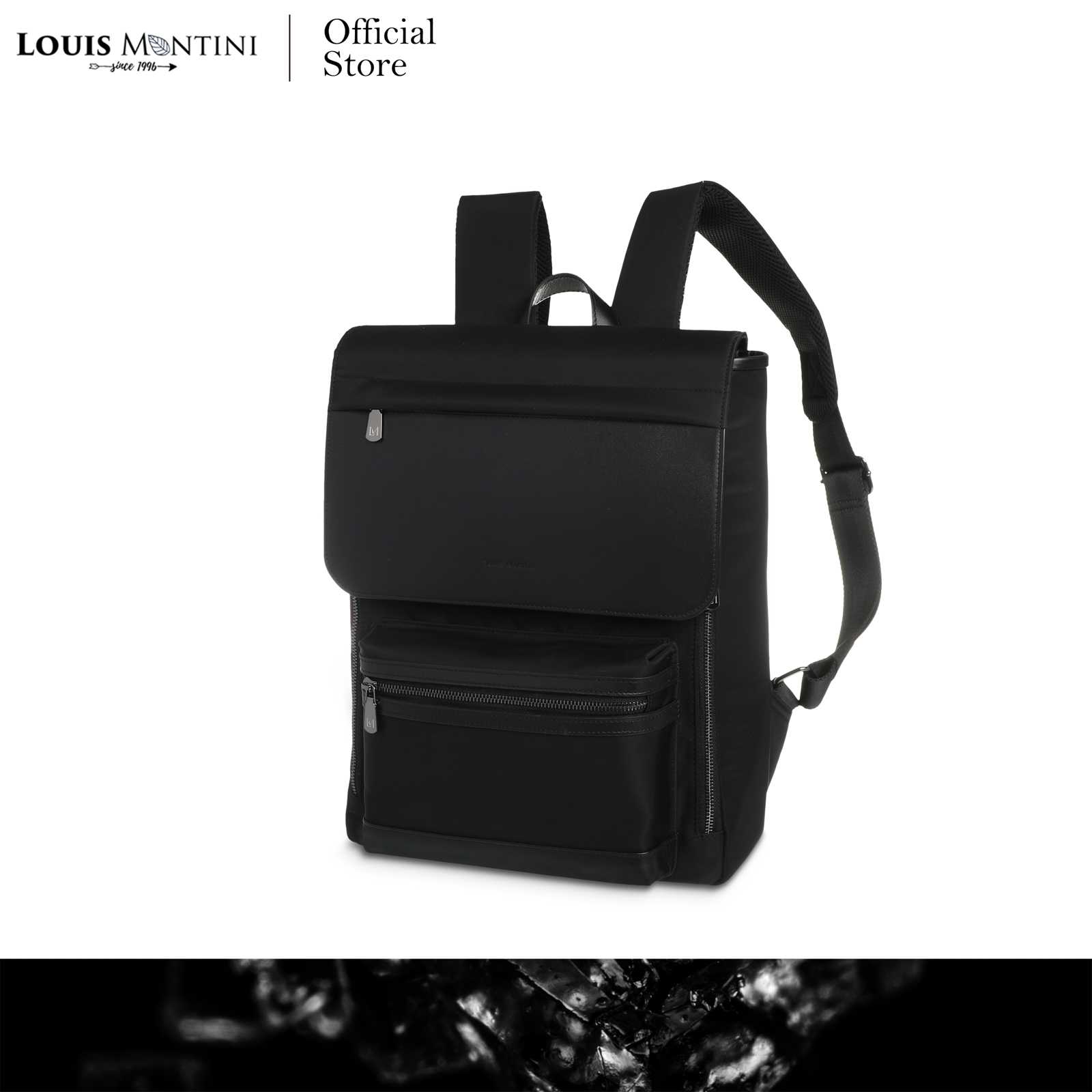 Louis Montini (ONYX) กระเป๋าเป้สะพายหลัง ผ้าไนล่อนผสมหนังวัวแท้ ONX06