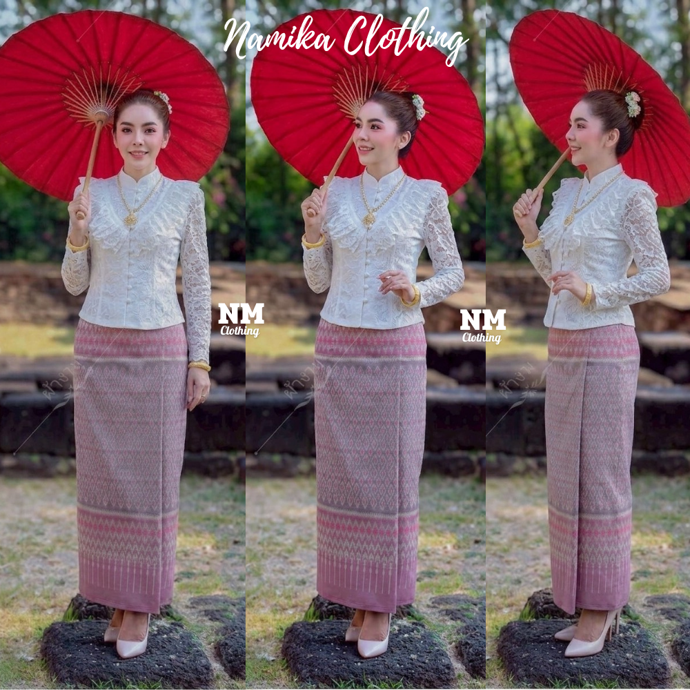 ผ้าถุงใส่ไปวัด ผ้าถุงผ้าฝ้ายทอลาย ลายขอนารี มี SIZE S-2XL งานป้ายสำเร็จซิปซ่อนหลัง อัดกาวทั้งผืน