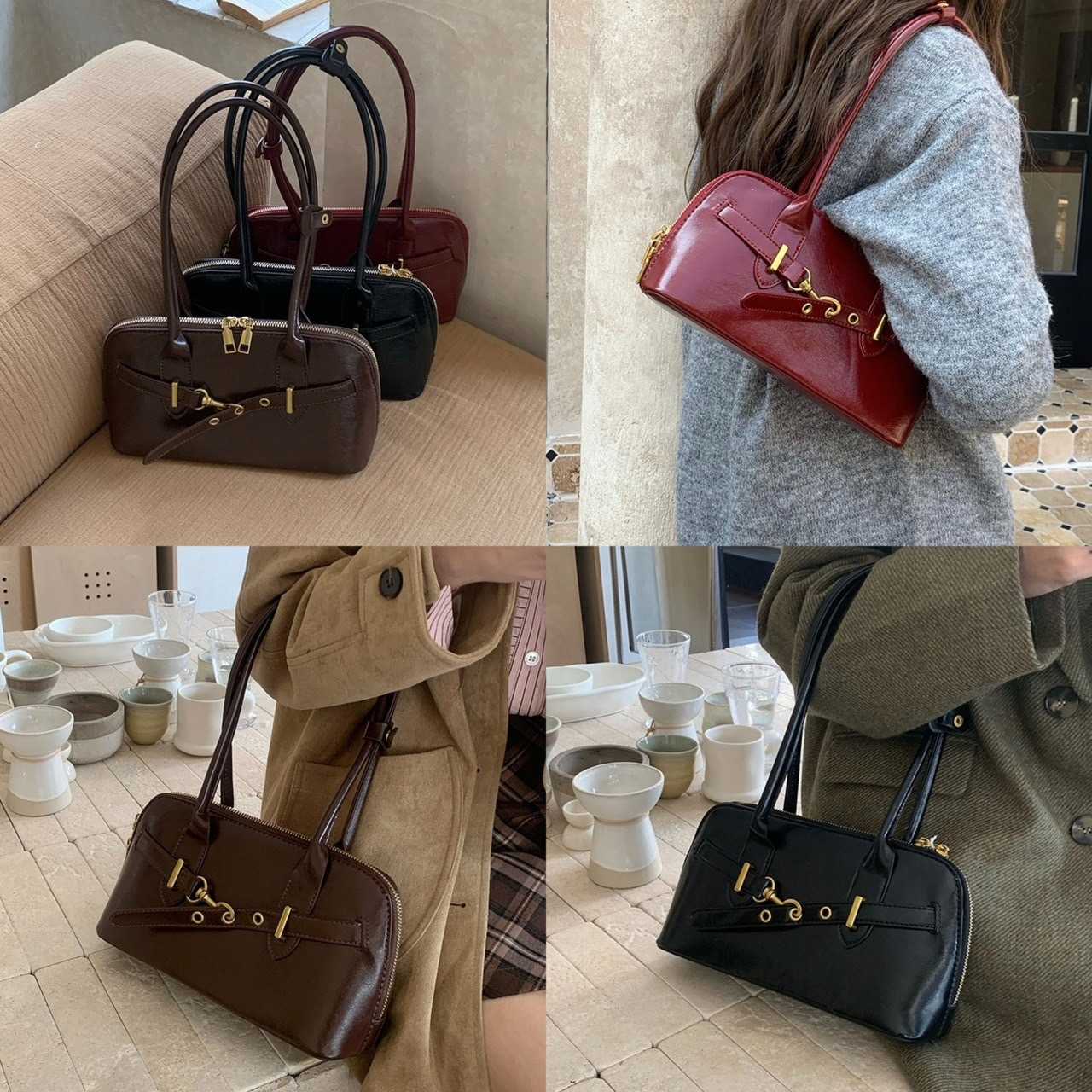 [PRE-ORDER] กระเป๋า PU หนังสวย มีดีเทลเข็มขัดด้านหน้าสุดชิค โทนสีสวยแมชง่าย | QB265