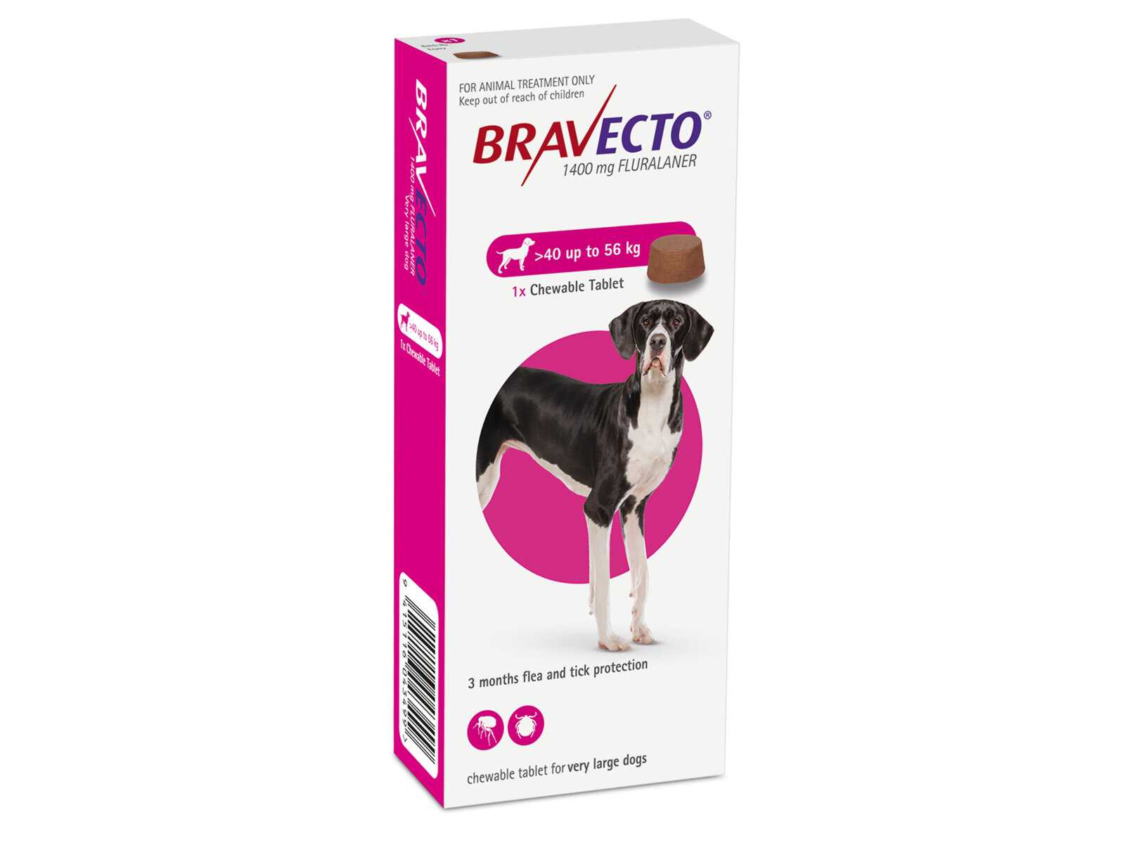 บราเวคโต Bravecto ป้องกันเห็บ หมัด ไรขี้เรื้อนแบบเคี้ยว สำหรับสุนัข 40 - 56kg
