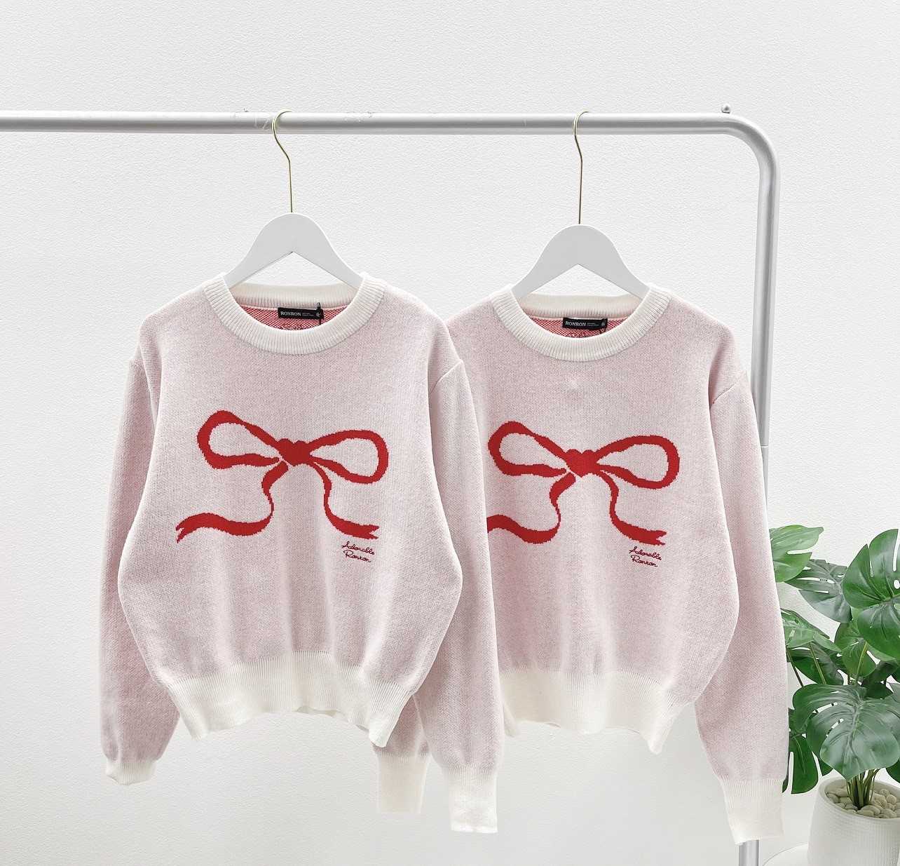 Ronron Heart Ribbon Knit (Ivory/Red)