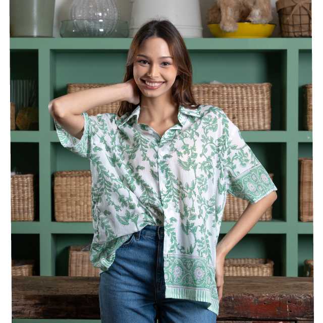 Cotton Shirt (Green, Size ML)