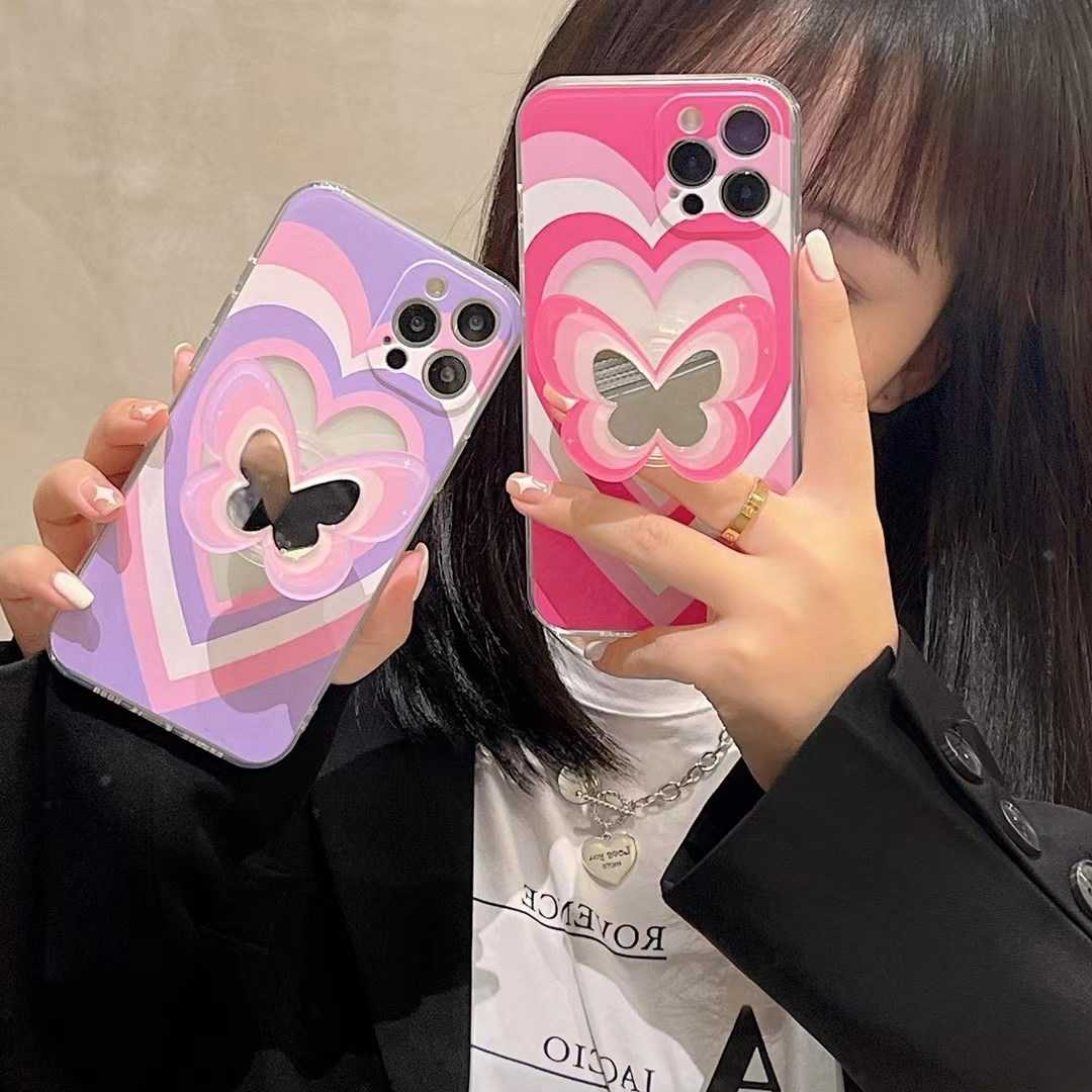 ♡ เคส iPhone : เรนโบว์หัวใจ + gritpok กระจกผีเสื้่อ
