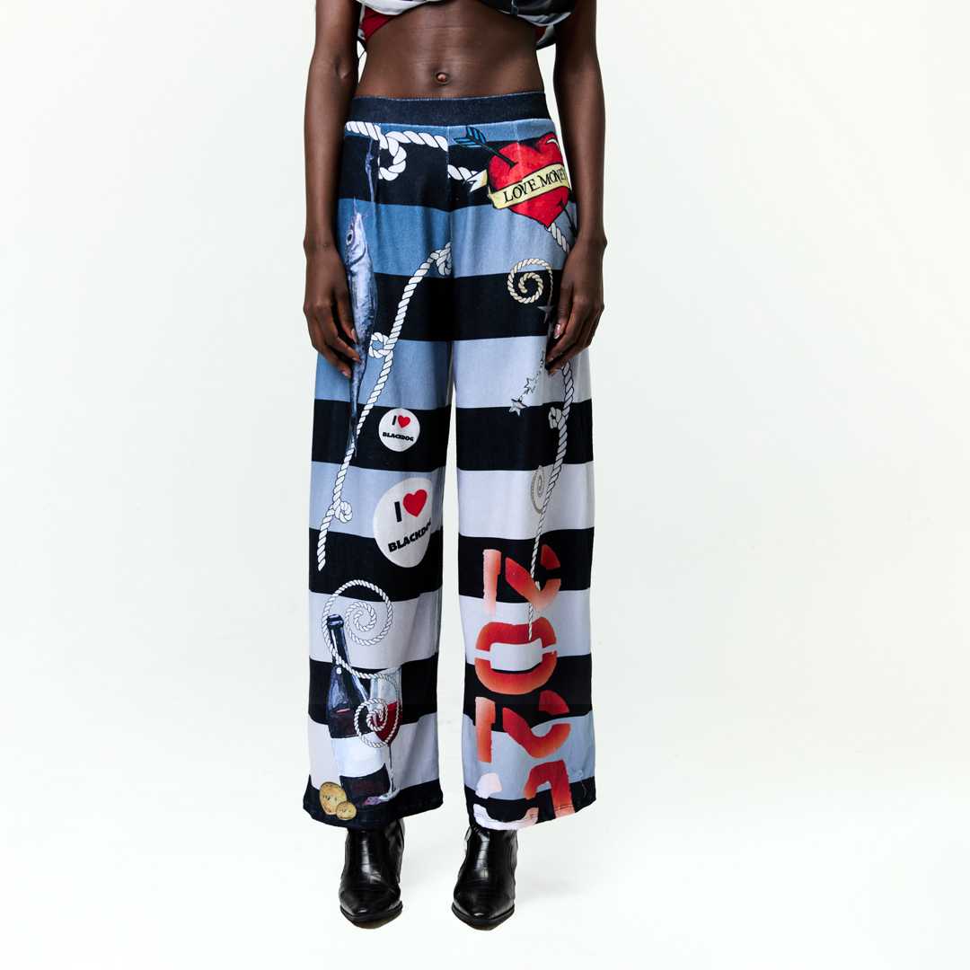 BLACKDOG BKK - SS2518 - Pirate trousers - กางเกงขาบานพิมพ์ลายซิปหลัง