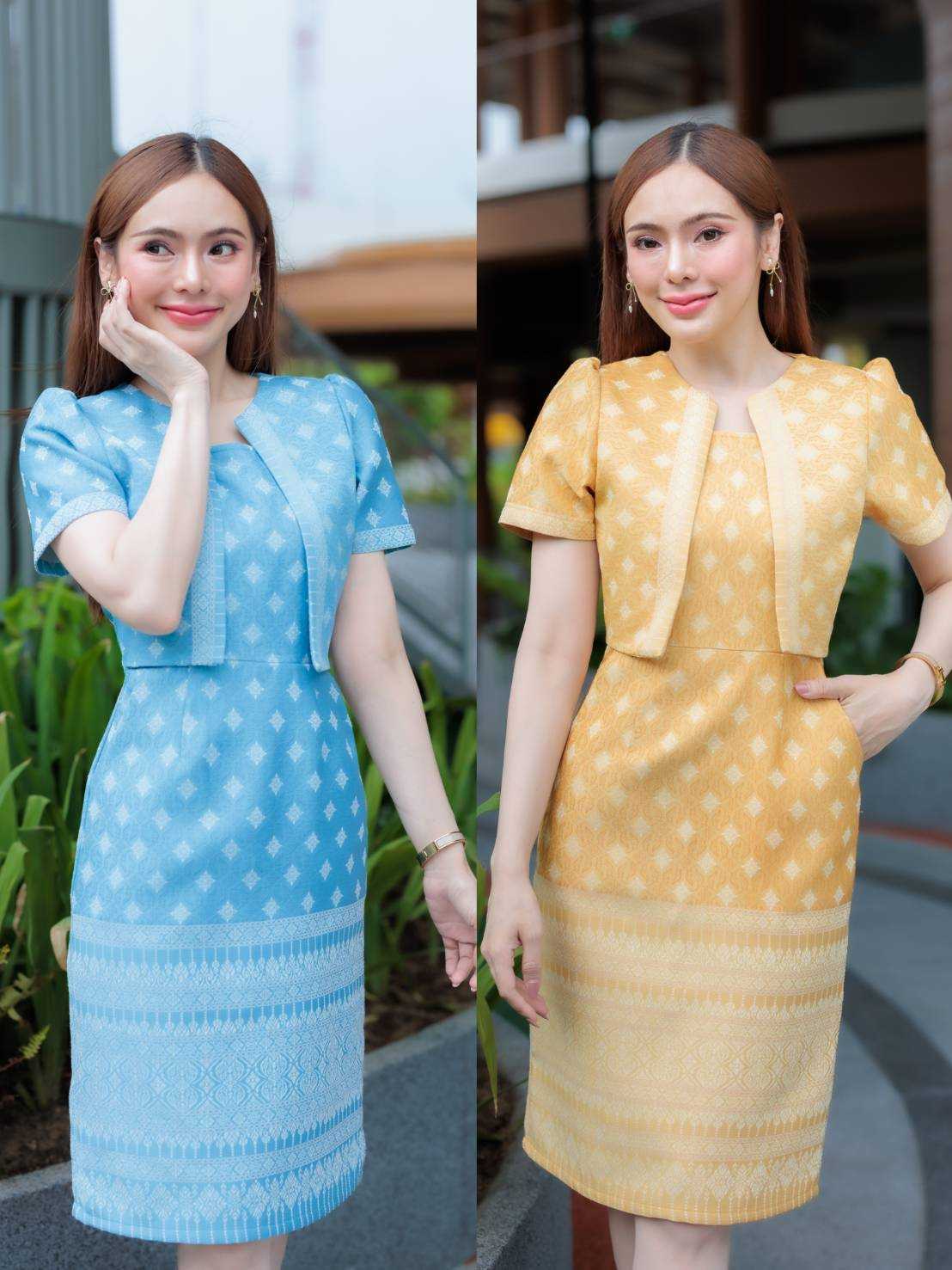 ชุดเดรสผ้าทอลาย ทรงสอบ แต่งกั๊ก มีกระเป๋า 2ข้าง ใช้งานได้จริง สวยมากก งานอัดกาวทั้งชุด ทุกชิ้น N651