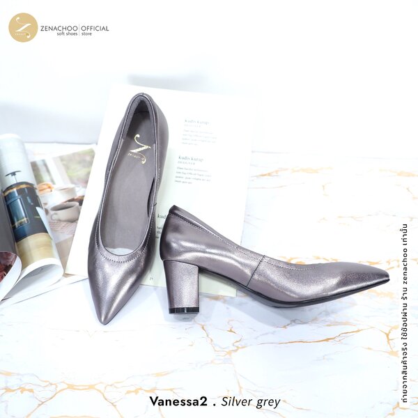 ทรงปกติ:เปลี่ยนไซส์ได้-ไม่รับคืน Zenachoo Vanessa2 สี Siliver grey สูง 2 นิ้ว รองเท้าหนังแกะนิ่ม ...