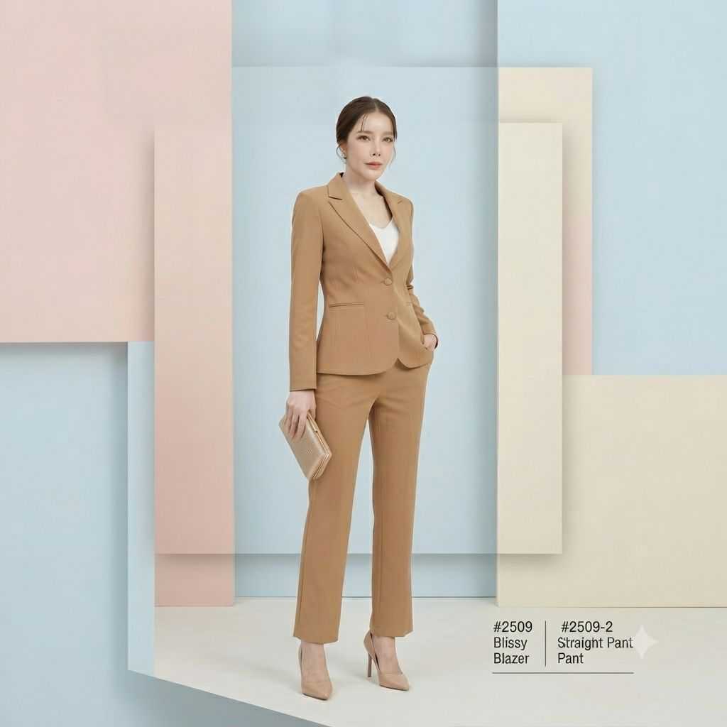สูทผู้หญิง ชุดสูททำงานสีเบจ S-6XL | เสื้อสูท กางเกง เลือกซื้อแยกชิ้น | รุ่น 2509, 2508