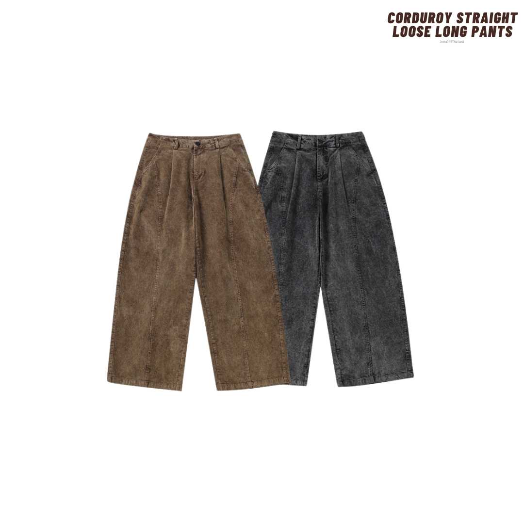 Jeera168 | Corduroy Straight Loose Long Pants (พรีออเดอร์)
