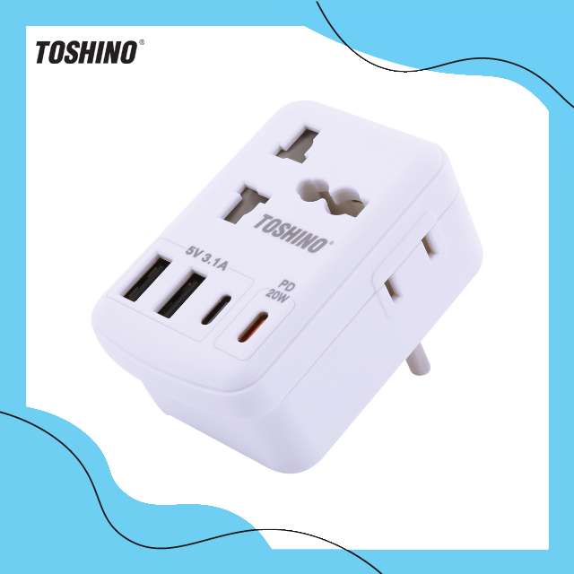 Toshino ปลั๊กแปลงขาแบน 3P + 2USB + 2 Type C รุ่น PU-PD20W