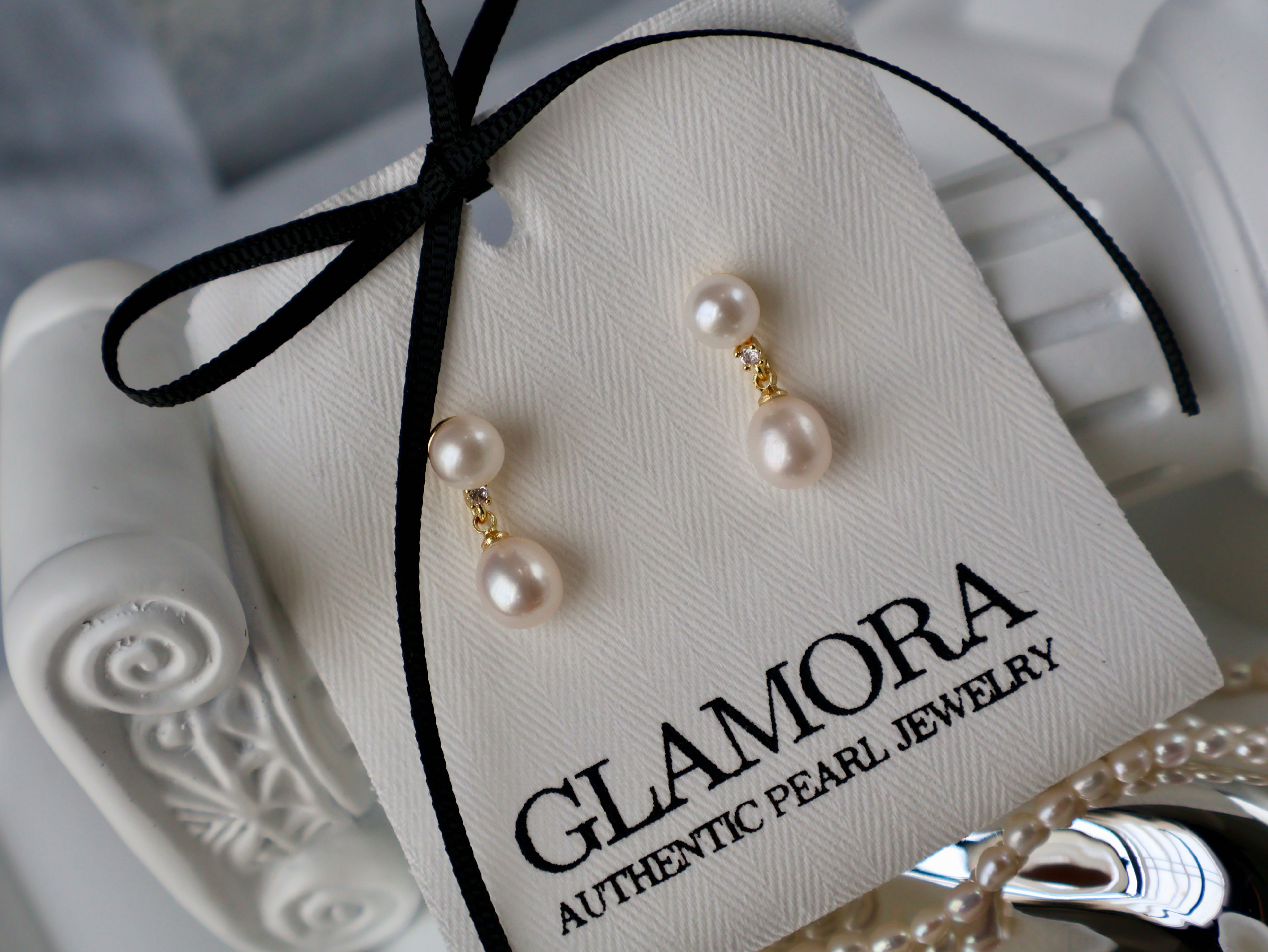 A03 ต่างหูไข่มุกแท้ มุกแท้2เม็ด รุ่น Double Drop | Freshwater Pearl ตัวเรือนเงินแท้S925 ชุปทอง 18k