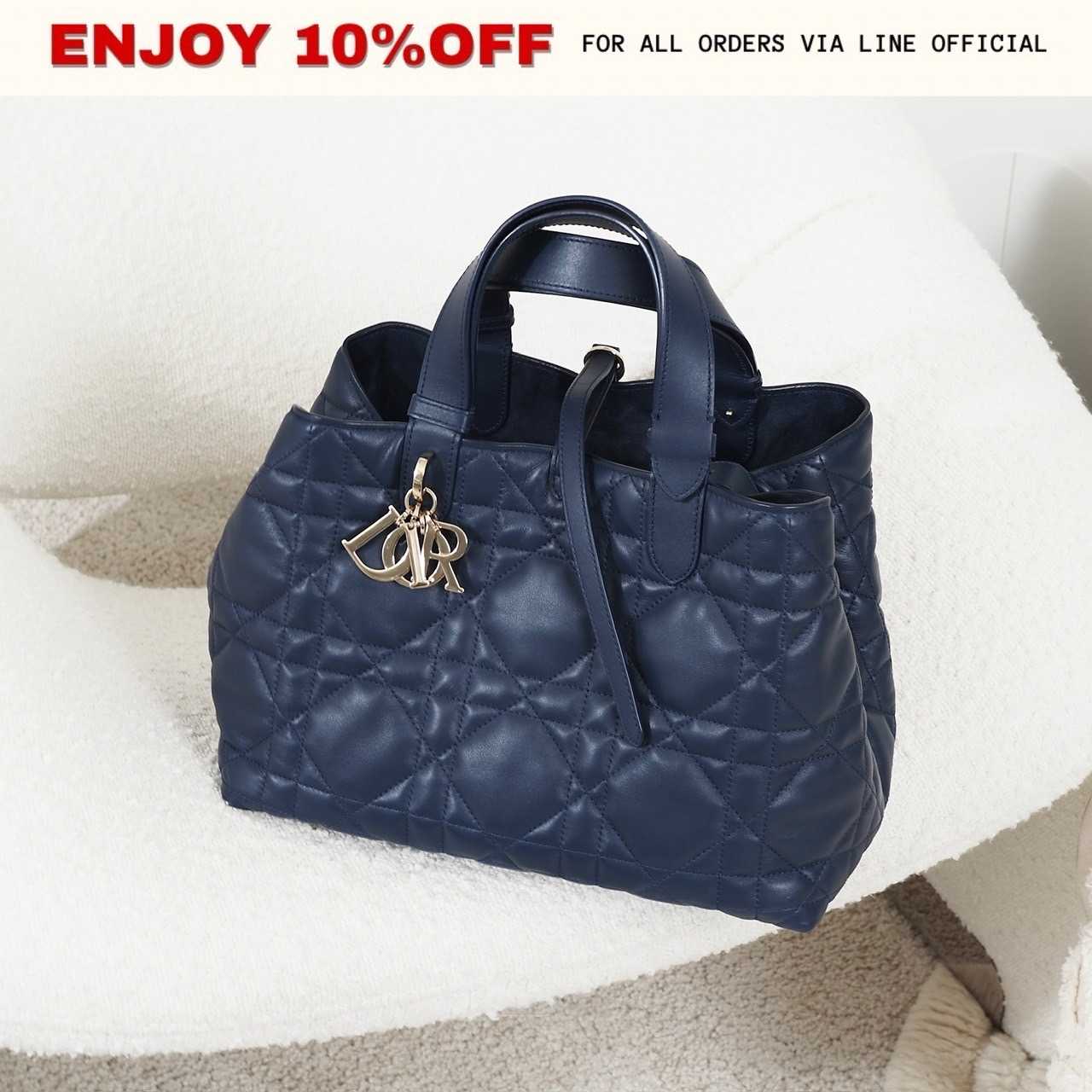 📍LIKE NEW📍DIOR Medium Dior Toujours สี Blue Cannage Calfskin GHW | Bag