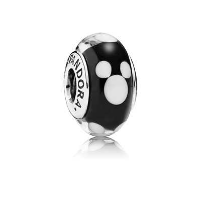 Disney Mickey silver charm with black and white Murano glass