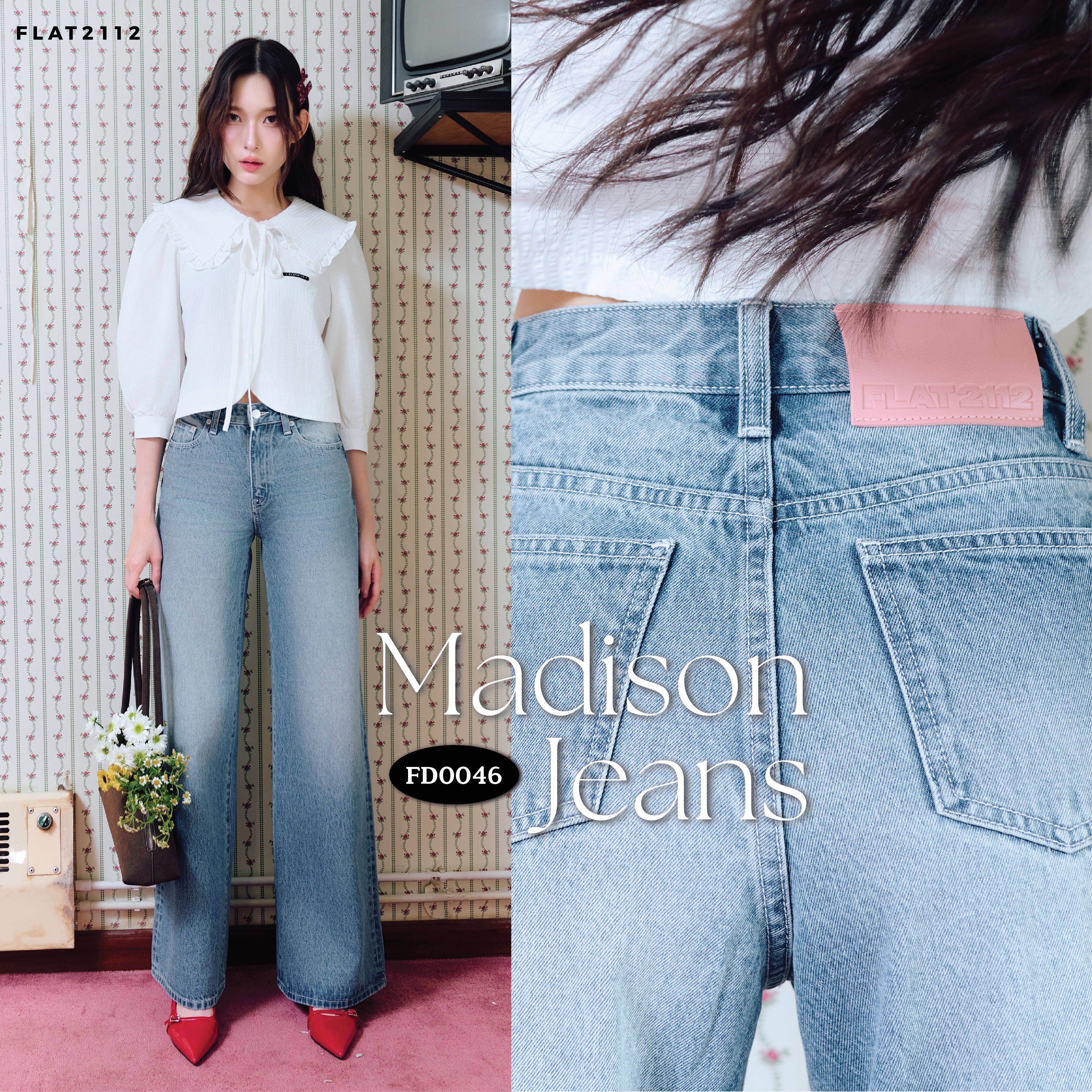 FLAT2112 FD0046 : MADISON JEANS  กางเกงยีนส์ กางเกงยีนส์ขากระบอกใหญ่ ยีนส์