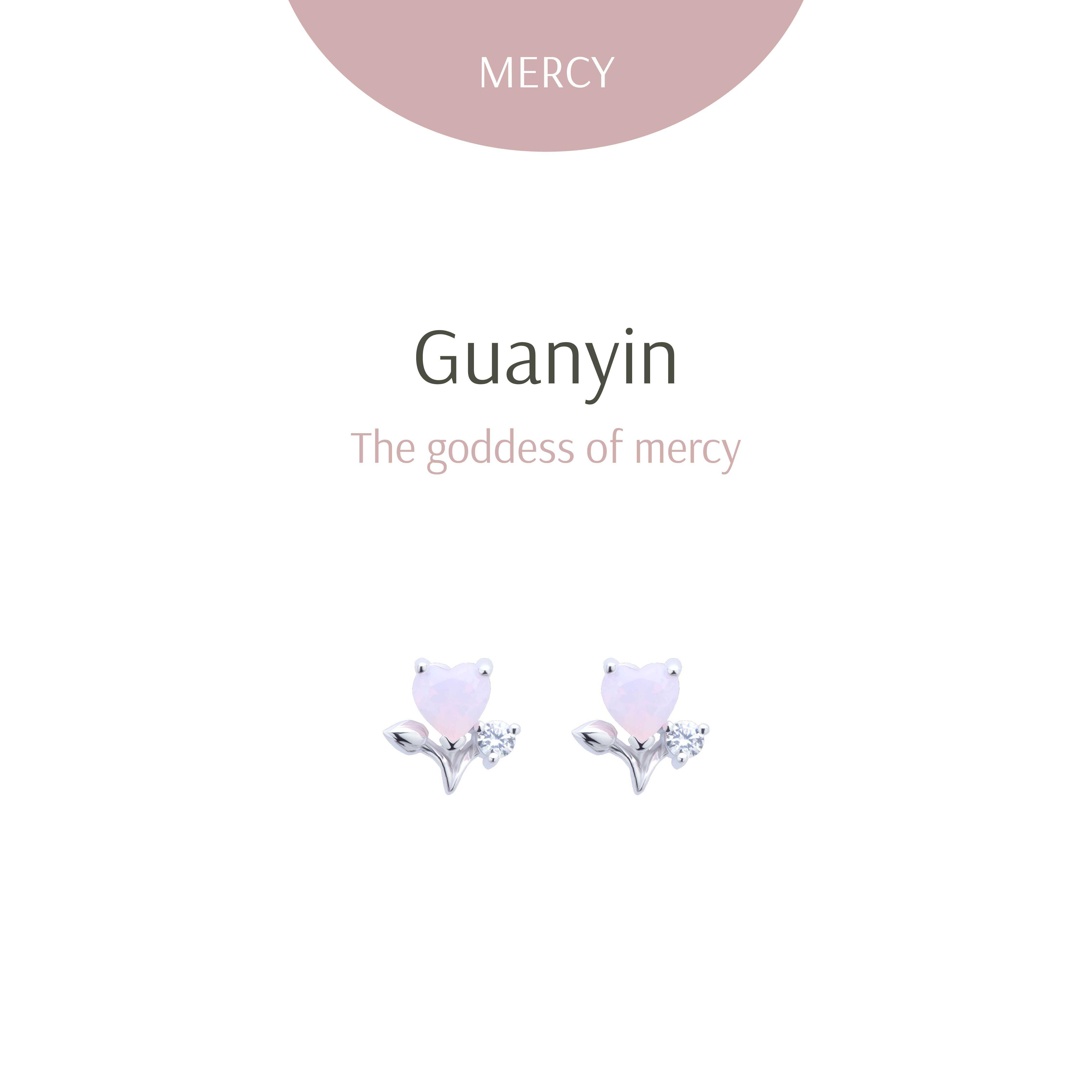 Guanyin Heart Posie Silver Studs