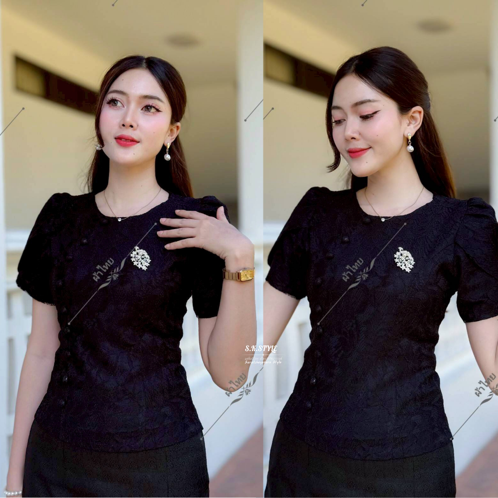 เสื้อลูกไม้ เสื้อลิซ่า ดีไซน์เรียบหรูดูแพง คอกลม แขนกลีบบัว อัดกาว จะใส่ไปทำงานหรือทำบุญก็ปังค่ะ!