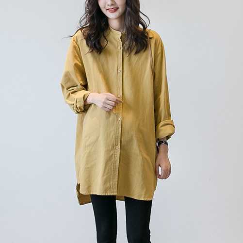 เสื้อเชิ้ตทรง oversize แบบเรียบเก๋น่ารัก ใส่ง่ายใส่ได้ตลอด -สีเหลือง