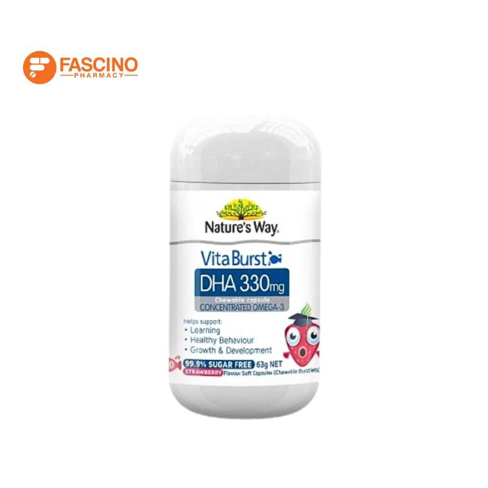 NATURE'S WAY Vita Burst DHA 330mg.ผลิตภัณฑ์เสริมอาหารน้ำมันปลาแบบแคปซูลชนิดเคี้ยวได้ (50 แคปซูล)