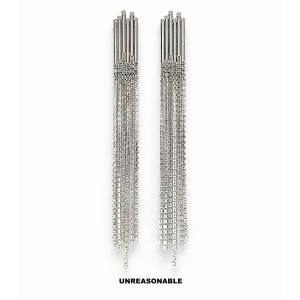 Crystal rain Earrings.ต่างหูออกงาน สีเงิน ต่างหูคลิป ต่างหูก้านเงินแท้ น้ำหนักเบา UA0319-02 Unrea...
