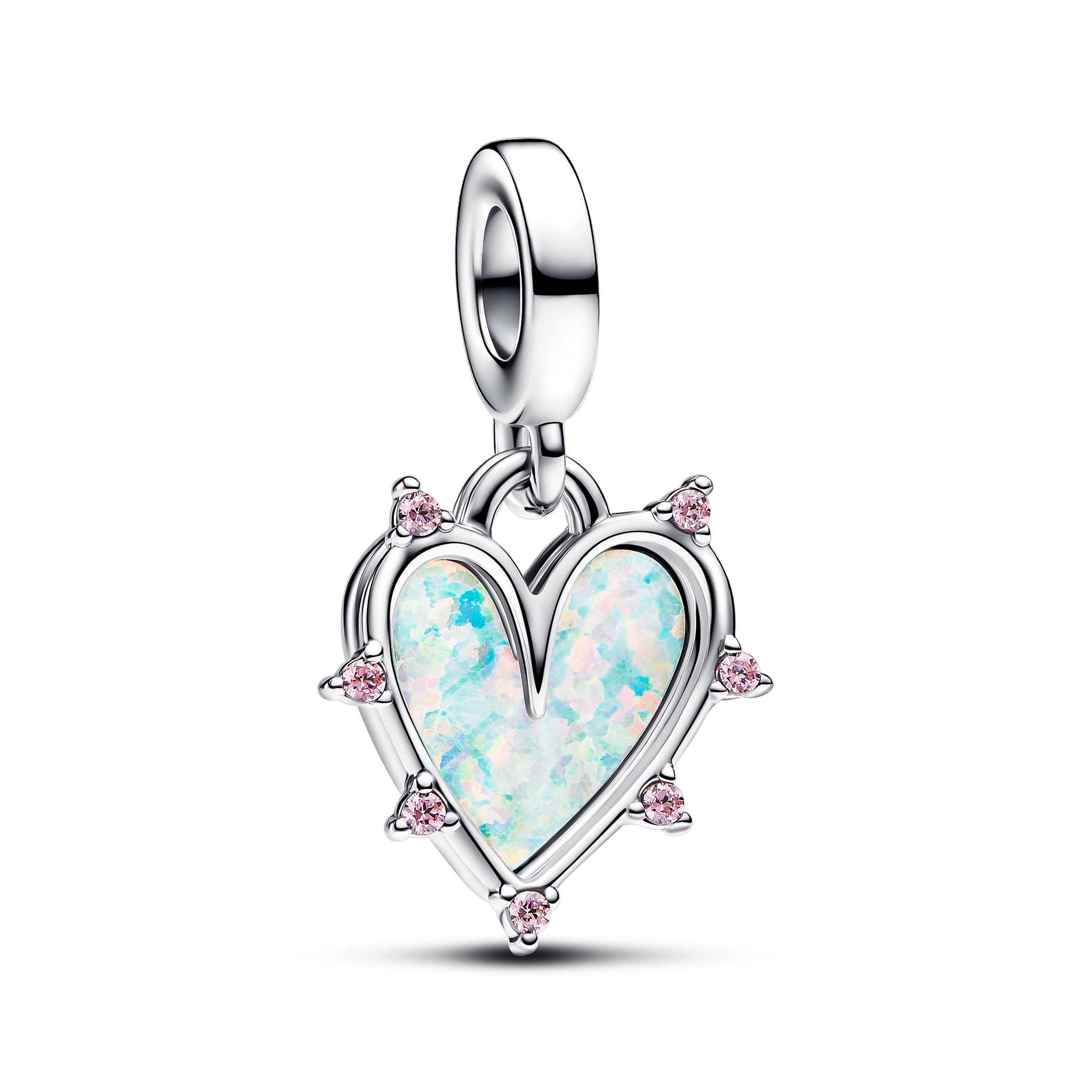 Hearts sterling silver double dangle with pink lab-created opal