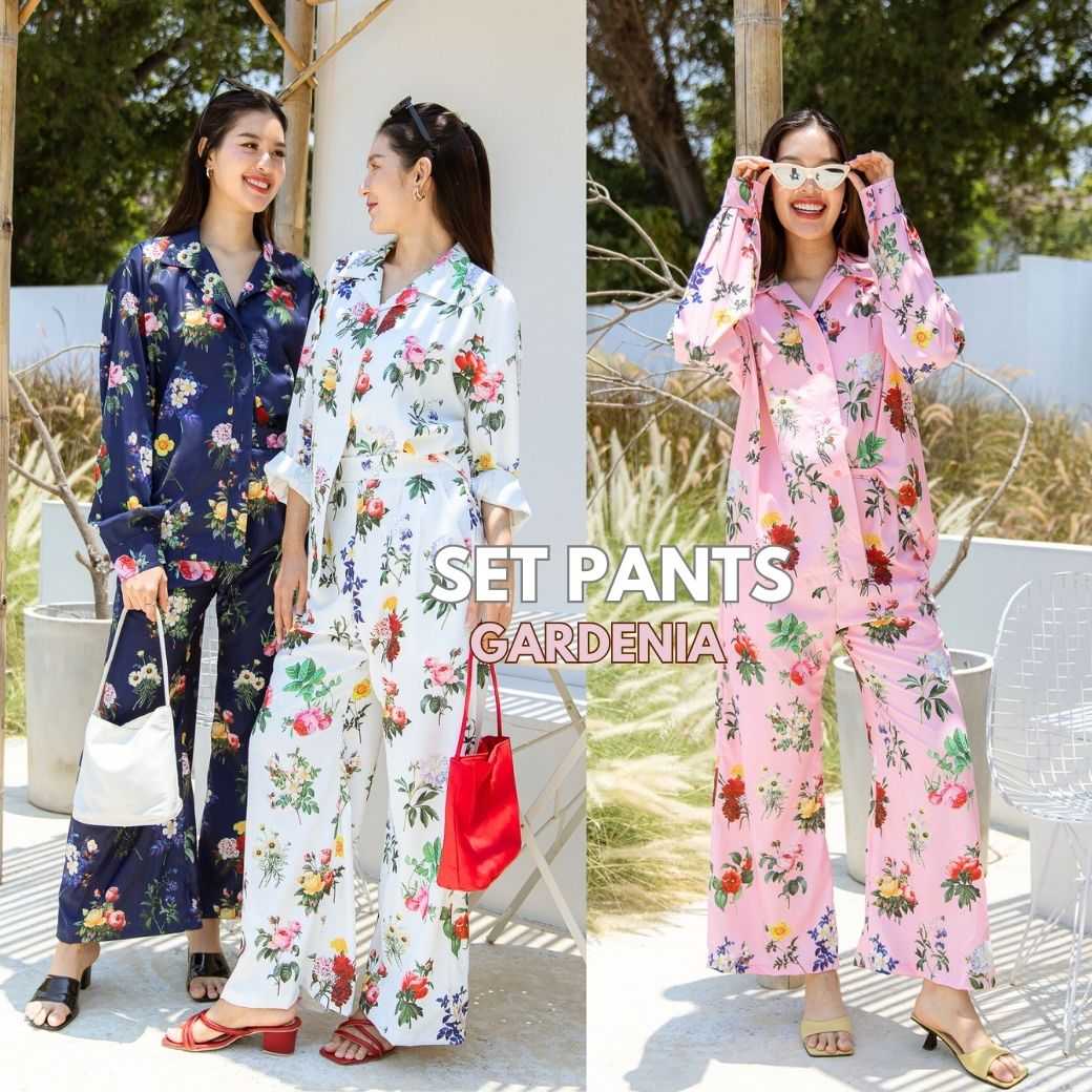 Set Satin Gardenia ชุดเซตเสื้อเชิ้ต&กางเกงขายาว ( ขายเป็นเซตเเละขายเเยกชิ้น )