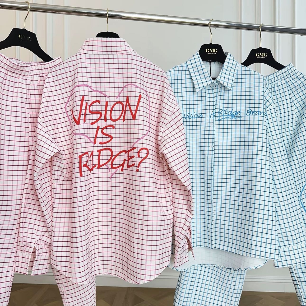 พร้อมส่ง‼️ GMG ชุดเซ็ต (เสื้อ+กางเกง) ผ้าคอตตอนพรีเมี่ยม ดีเทลปักคำว่า “Vision Routine” เพิ่มความเก๋