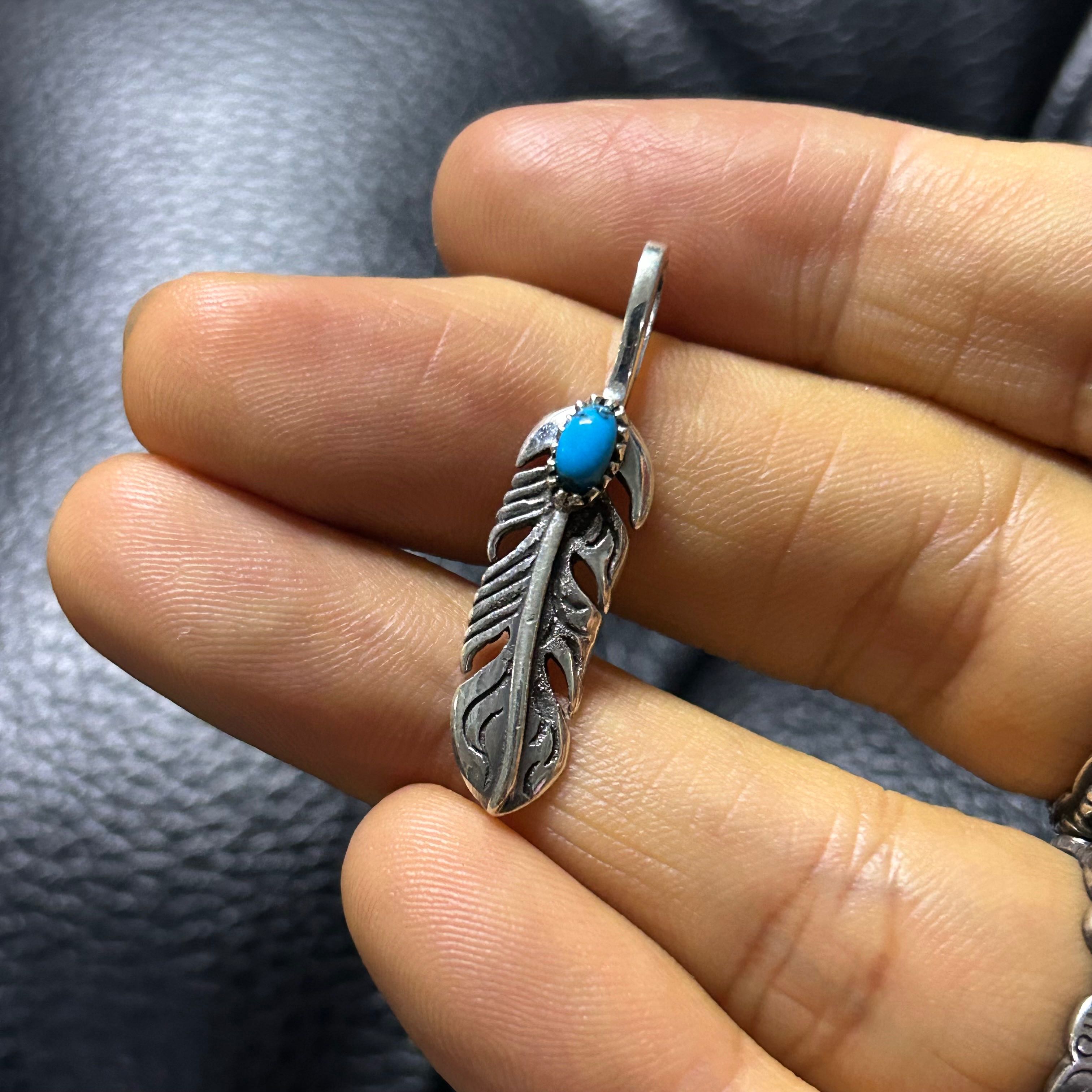จี้ เงินแท้925 ขนนกประดับTurquoise