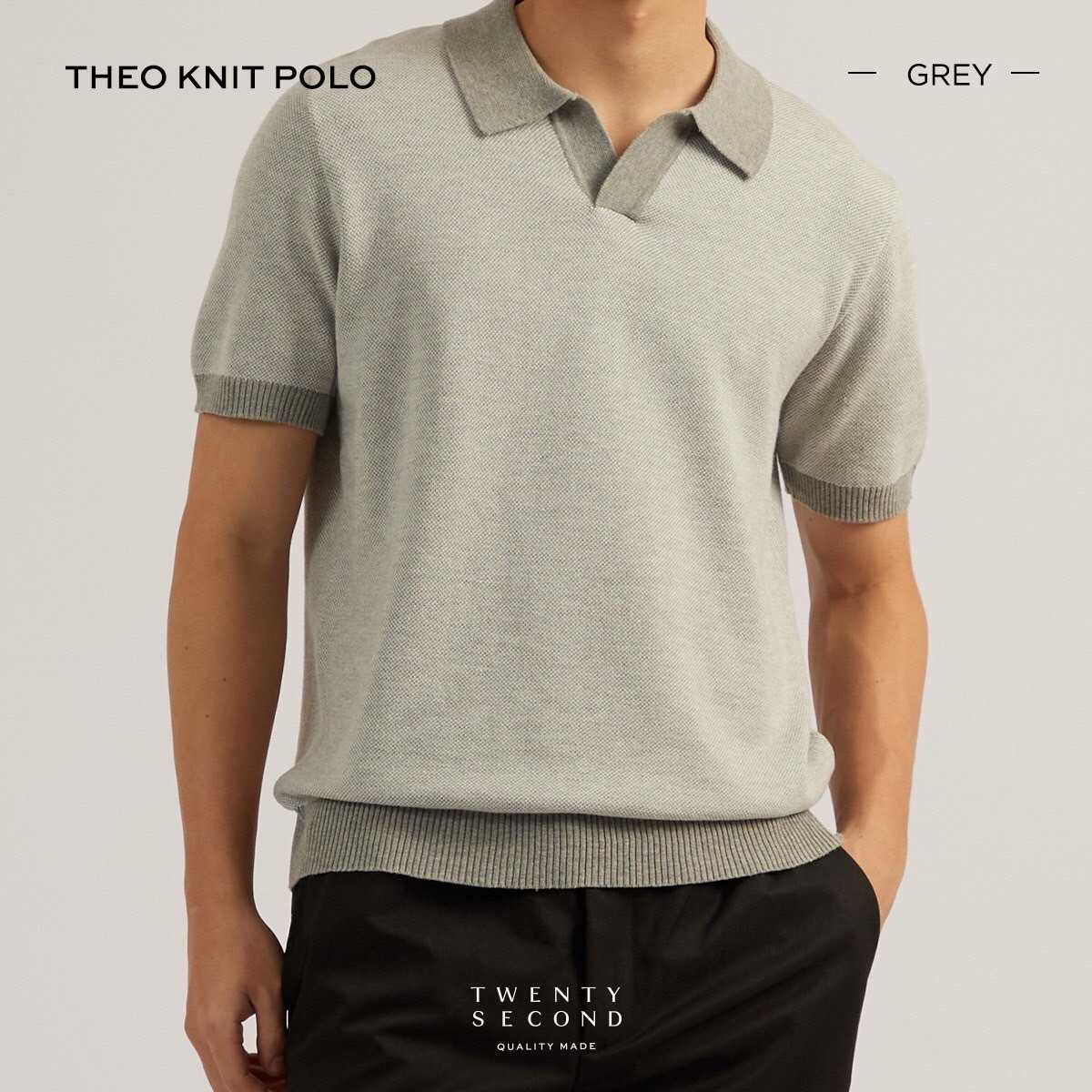 THEO KNIT POLO - GREY