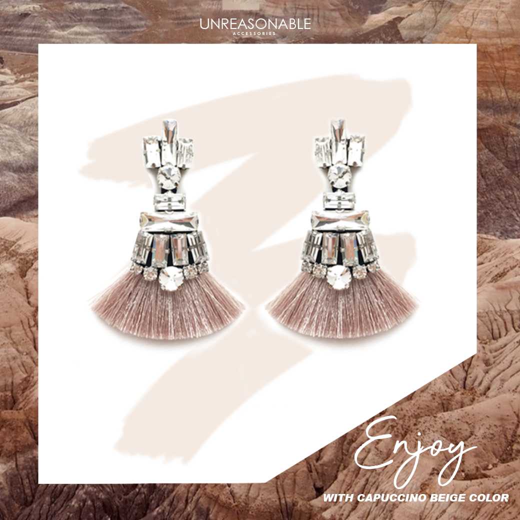 ต่างหูพู่ UA0478-06 #Beige #Nude #Drop #Tassel #Earrings